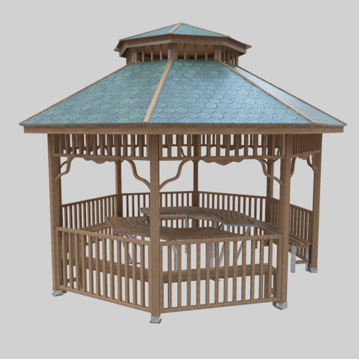 Wood Garden Pergola - Gazebo 01 Low-poly 3D model_21