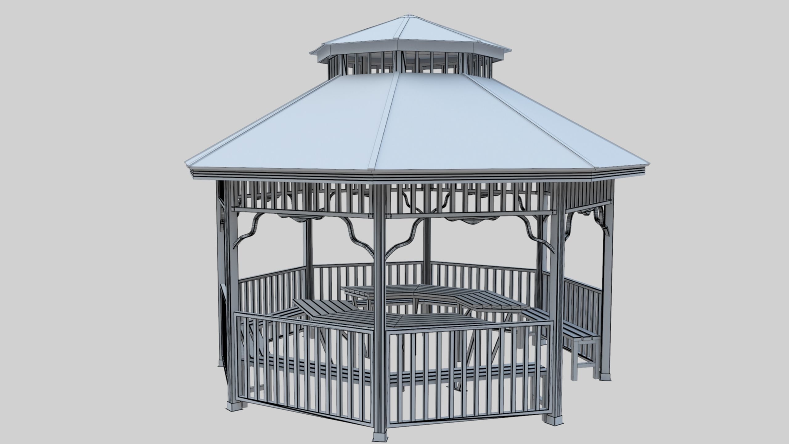 Wood Garden Pergola - Gazebo 01 Low-poly 3D model_11