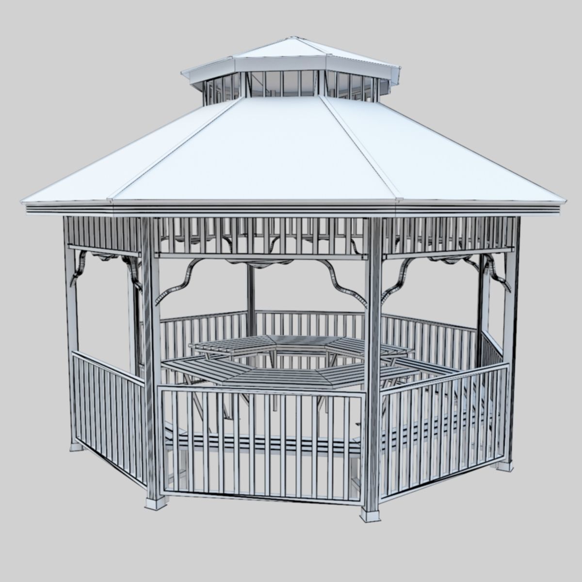 Wood Garden Pergola - Gazebo 01 Low-poly 3D model_40
