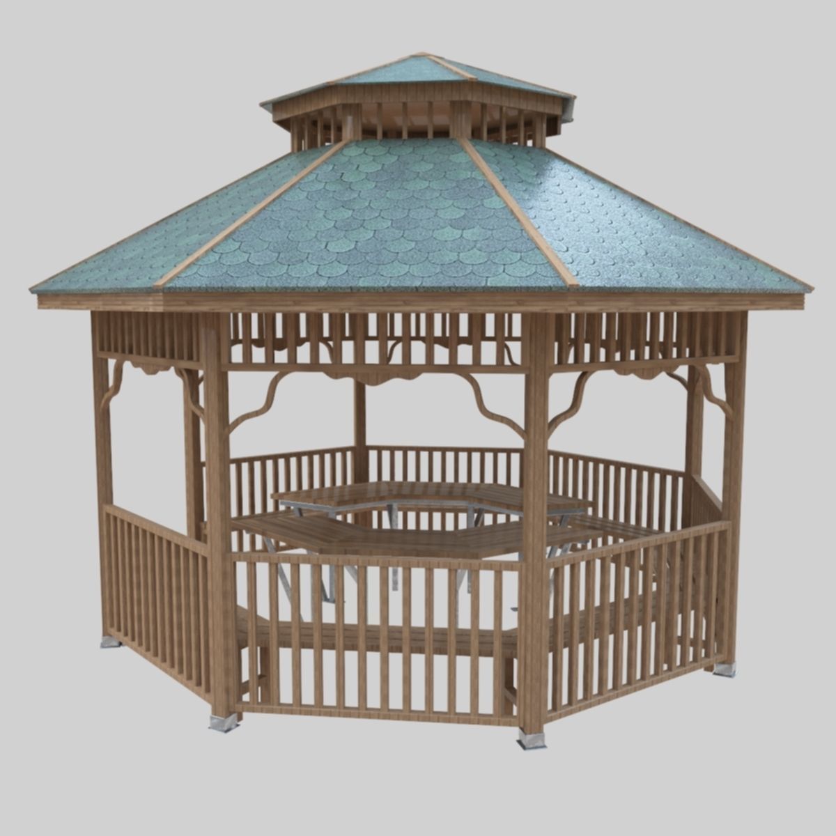 Wood Garden Pergola - Gazebo 01 Low-poly 3D model_25