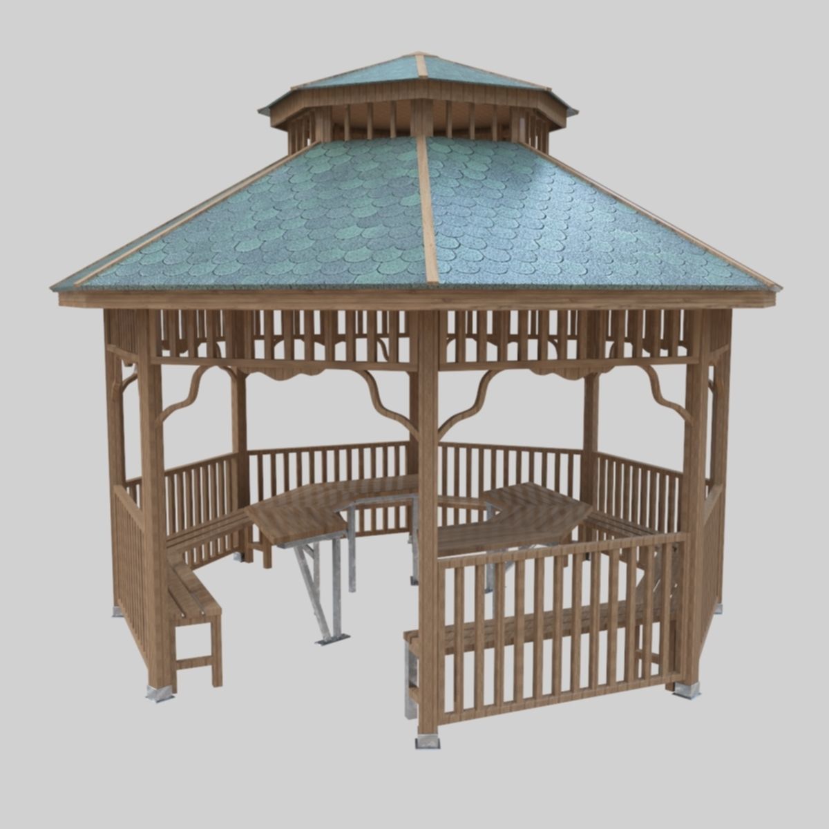 Wood Garden Pergola - Gazebo 01 Low-poly 3D model_32