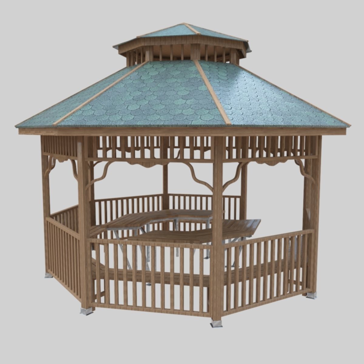Wood Garden Pergola - Gazebo 01 Low-poly 3D model_23