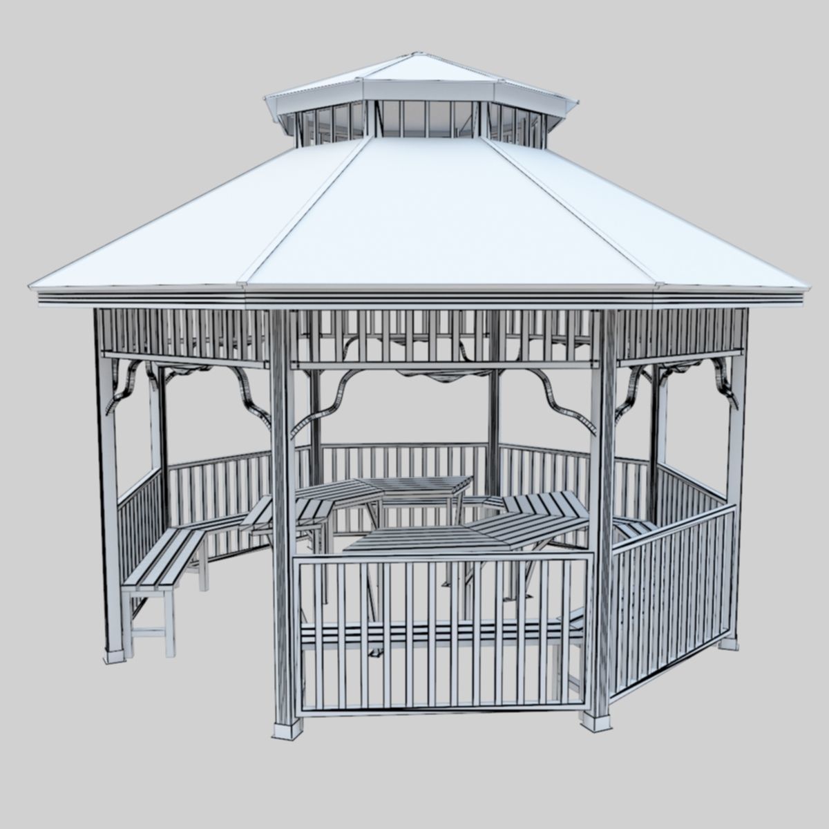Wood Garden Pergola - Gazebo 01 Low-poly 3D model_45