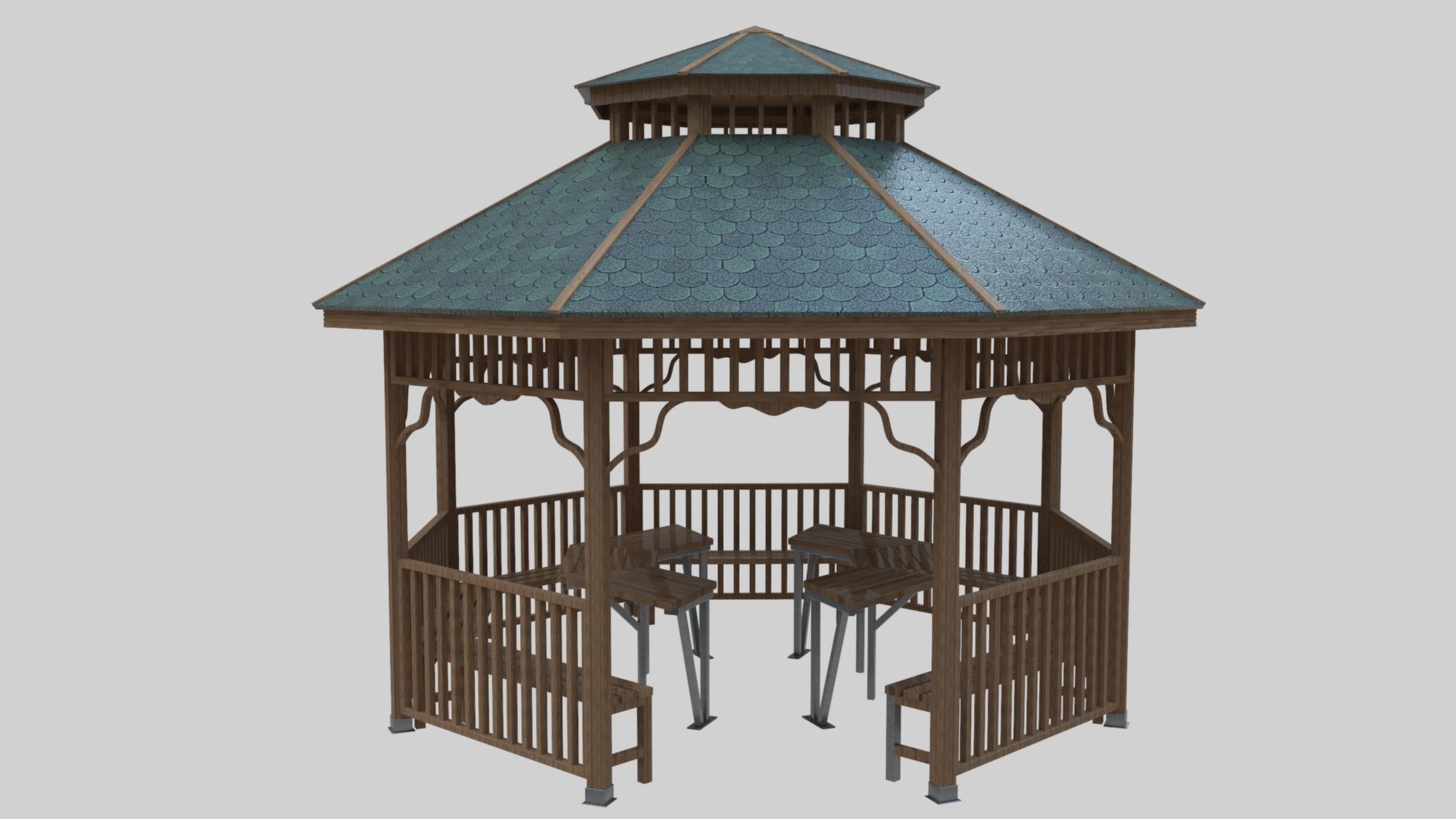Wood Garden Pergola - Gazebo 01 Low-poly 3D model_1