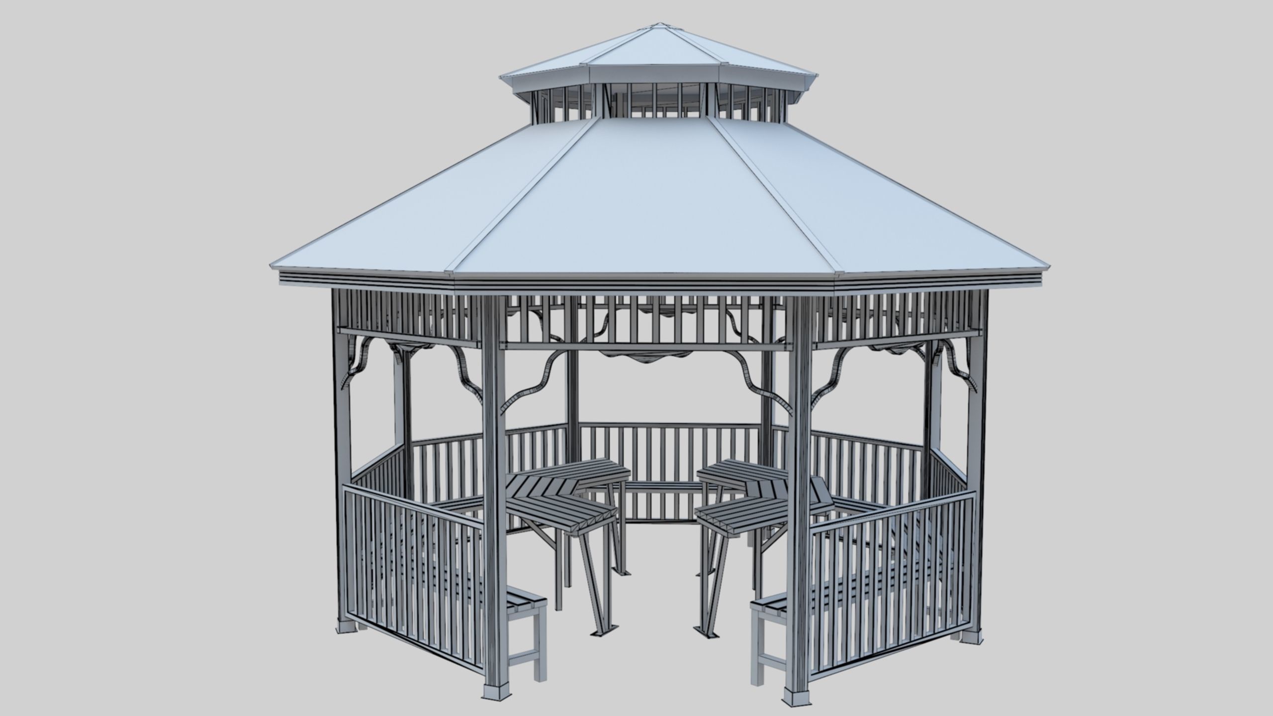 Wood Garden Pergola - Gazebo 01 Low-poly 3D model_8