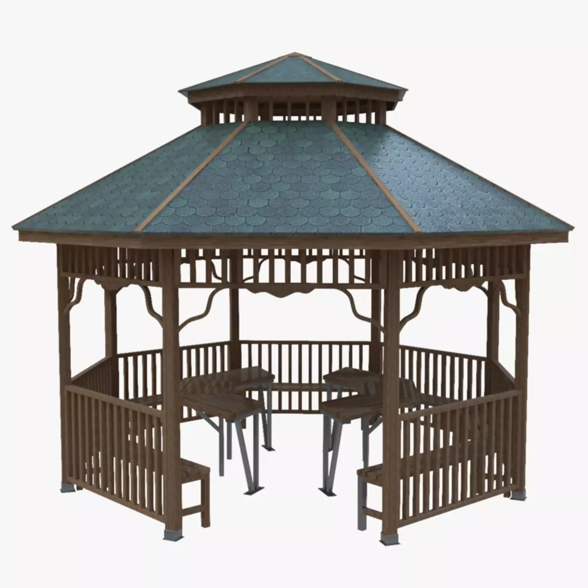Wood Garden Pergola - Gazebo 01 Low-poly 3D model_0