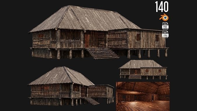 Old Wooden House 4K Textures GameReady 140 Low-poly 3D model