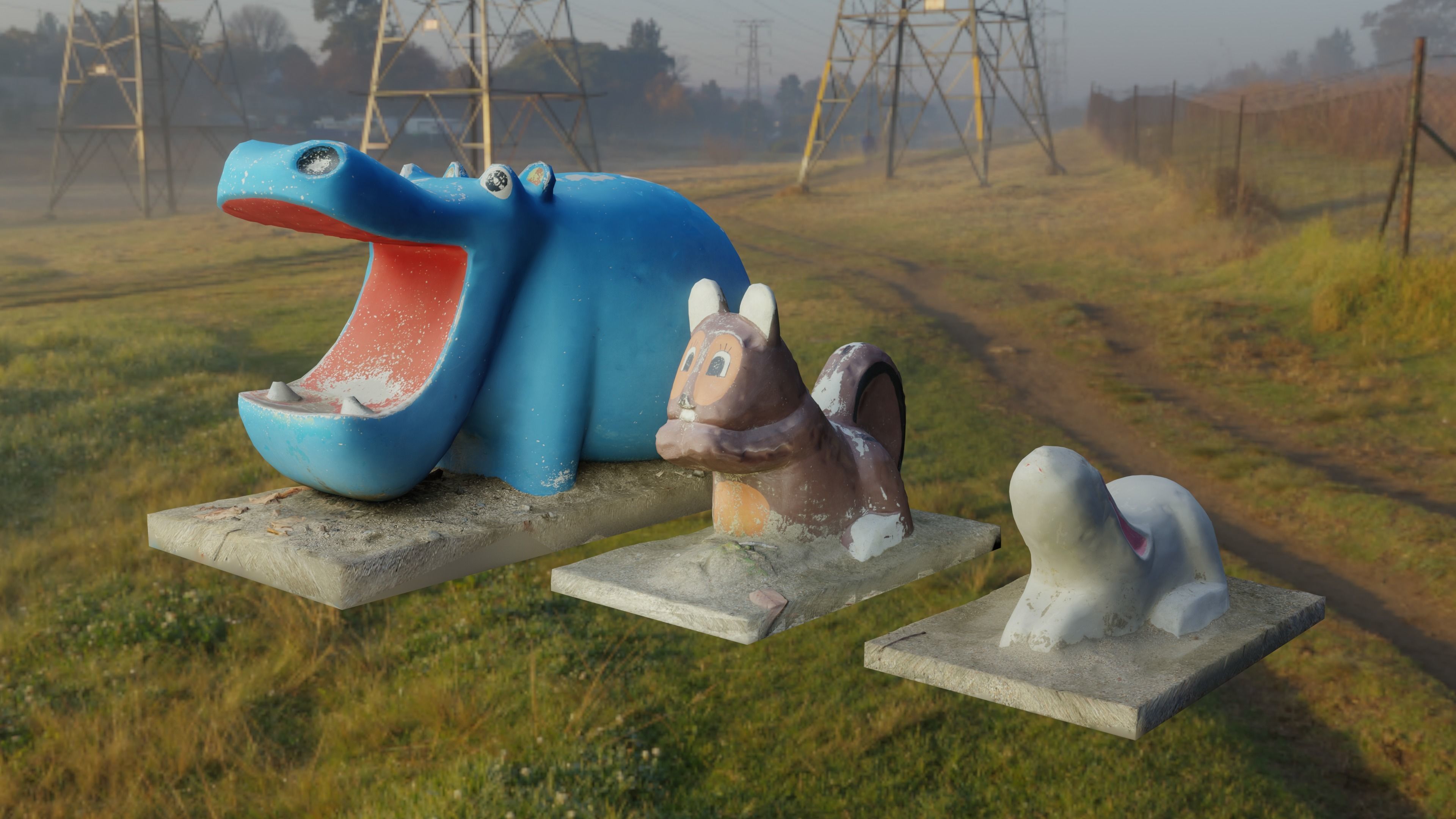 Playground Equipment -Animals and Stag Beetle- Low-poly 3D model_9