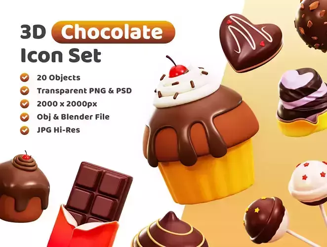 Chocolate Icon Pack  Low-poly 3D model