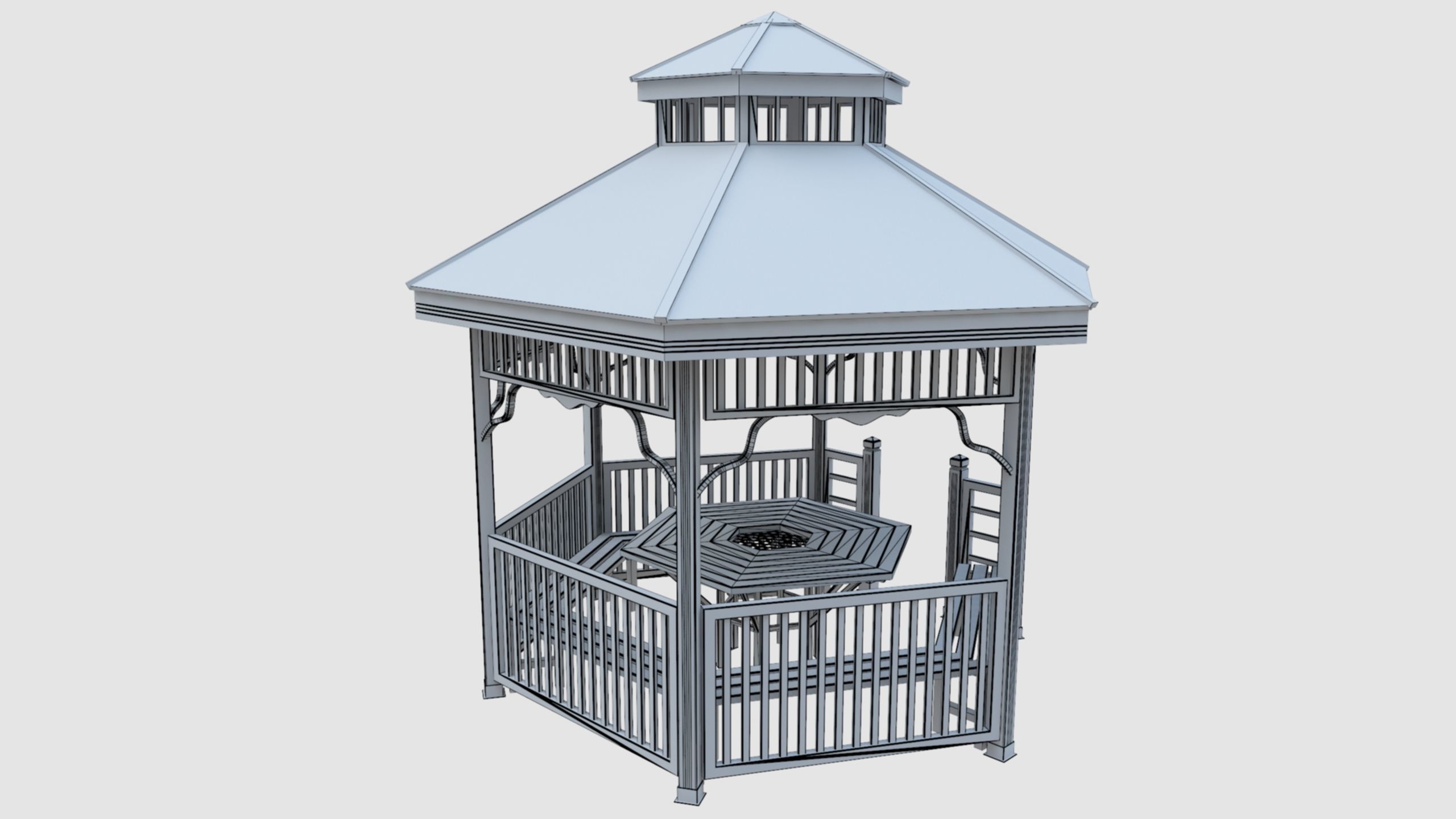 Wood Garden Pergola - Gazebo 02 3D model_25
