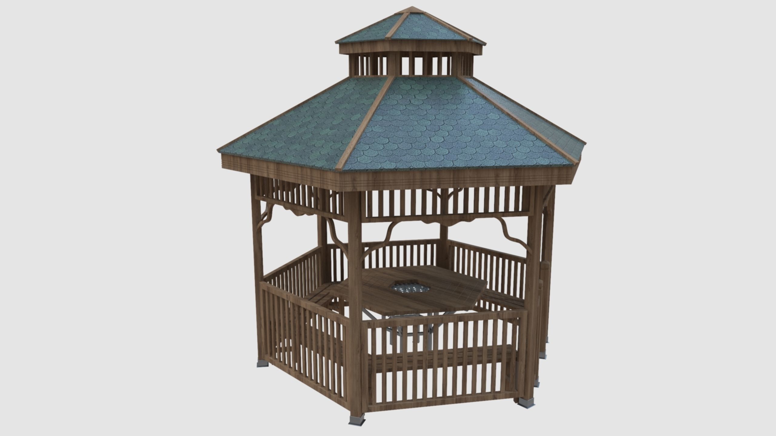 Wood Garden Pergola - Gazebo 02 3D model_5