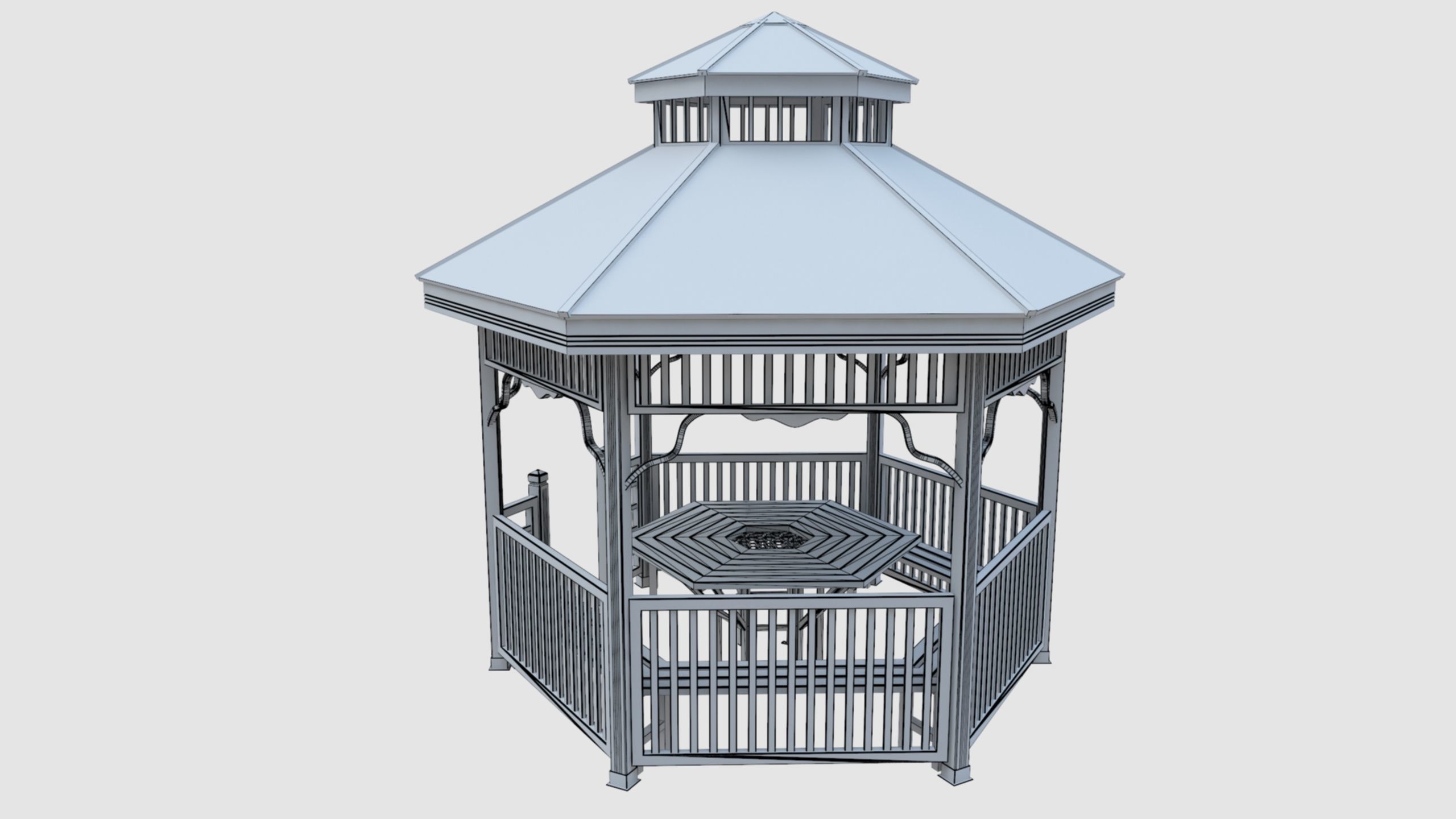 Wood Garden Pergola - Gazebo 02 3D model_28