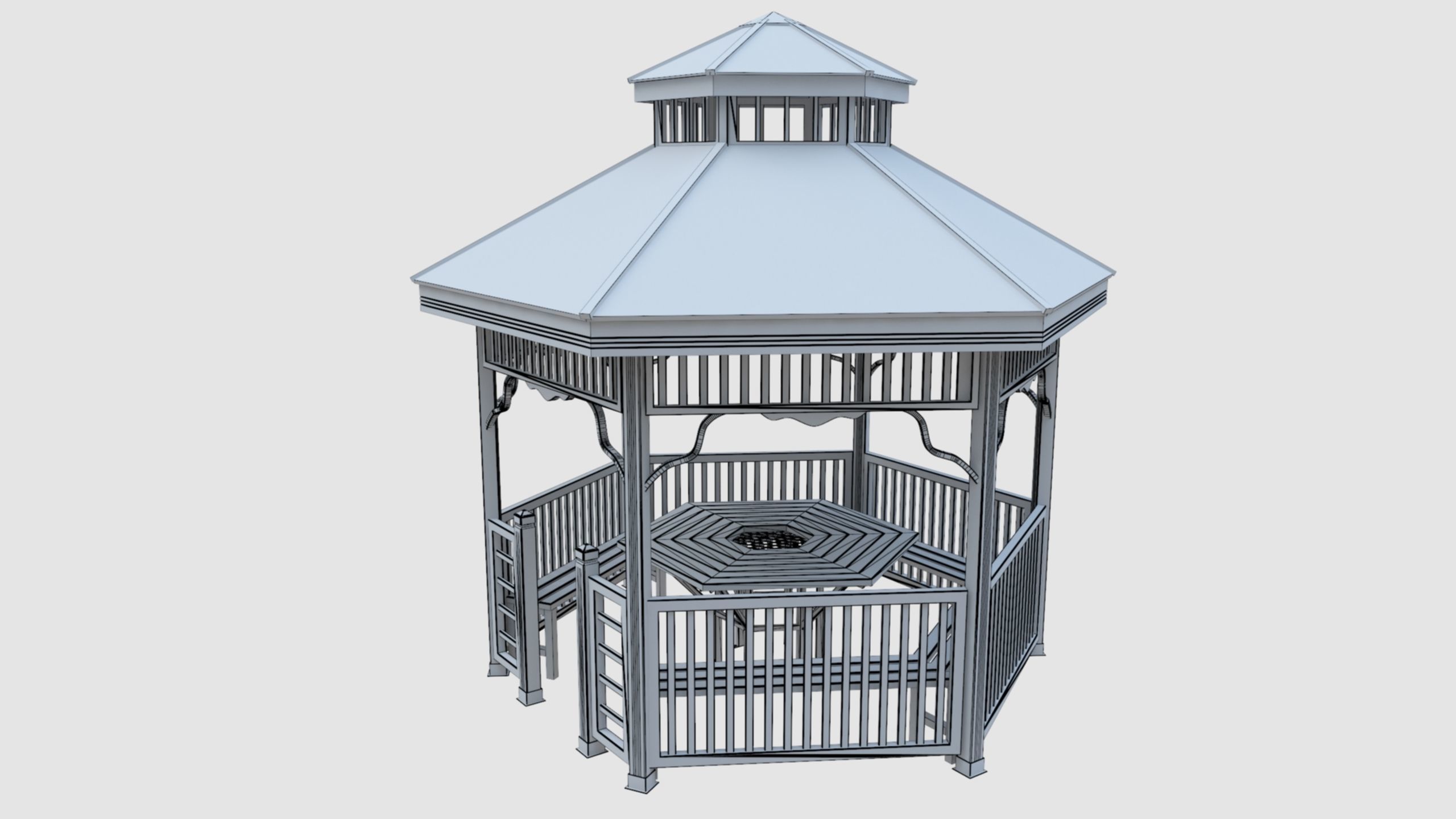 Wood Garden Pergola - Gazebo 02 3D model_30