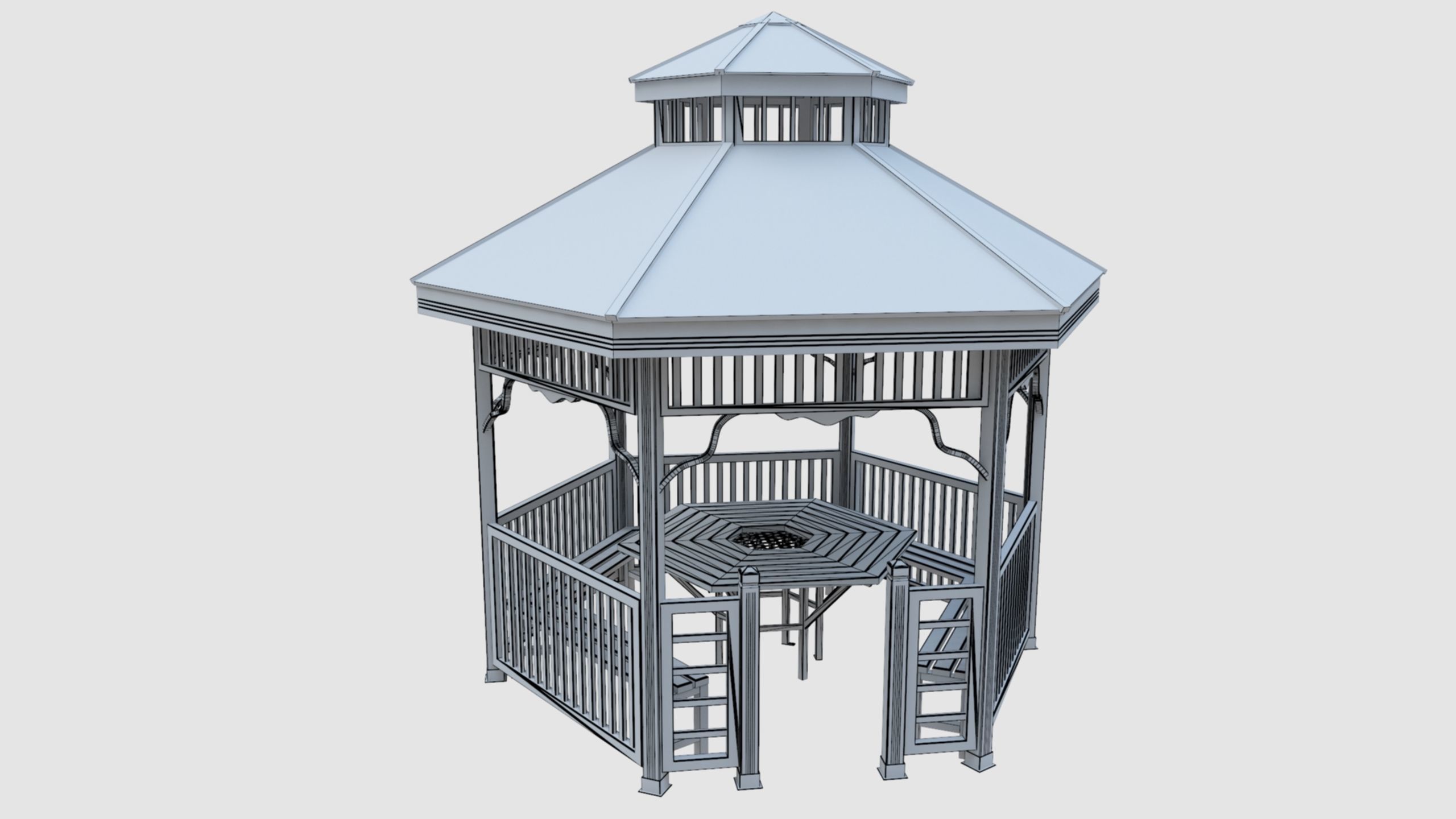 Wood Garden Pergola - Gazebo 02 3D model_19