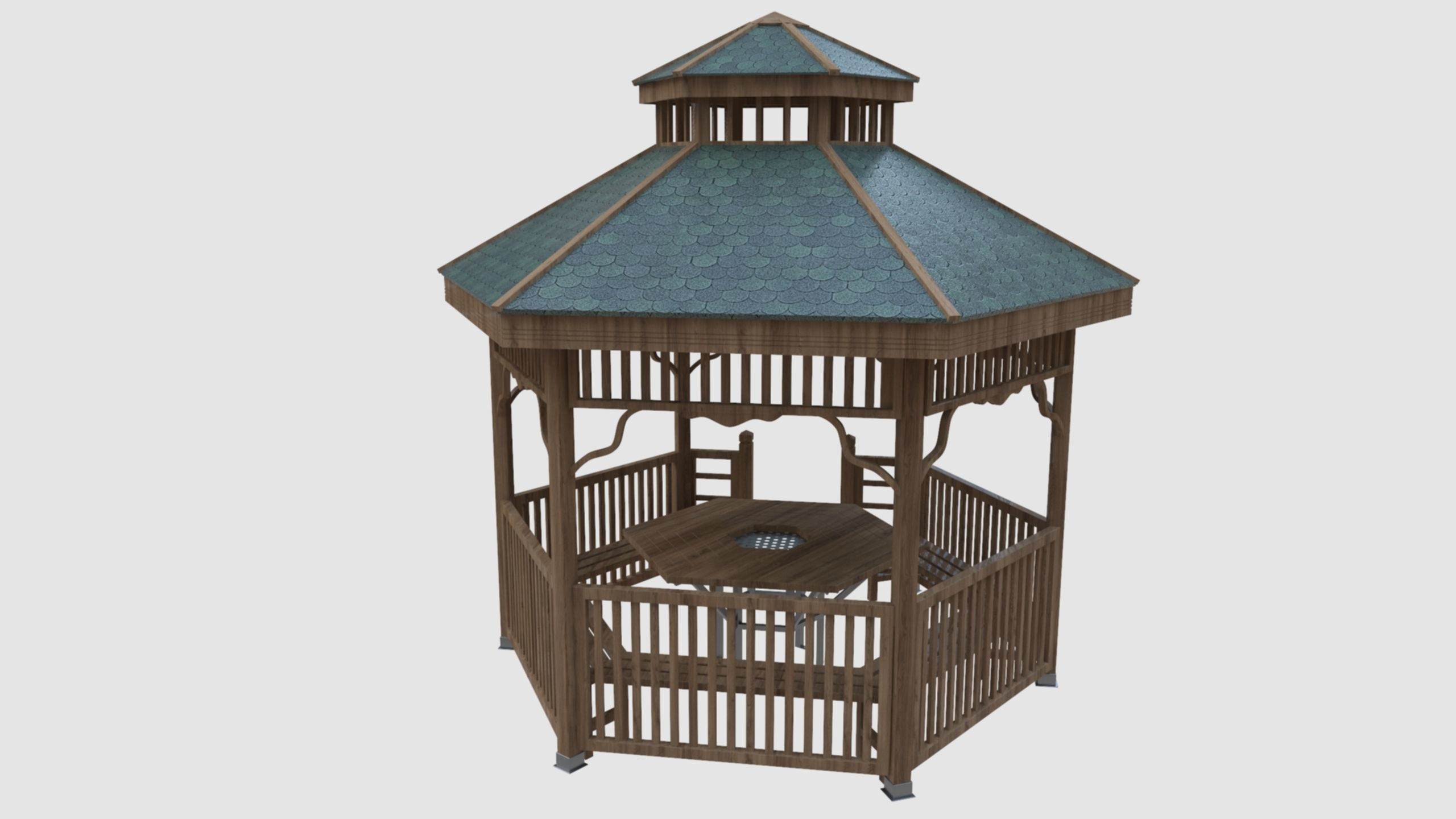 Wood Garden Pergola - Gazebo 02 3D model_8