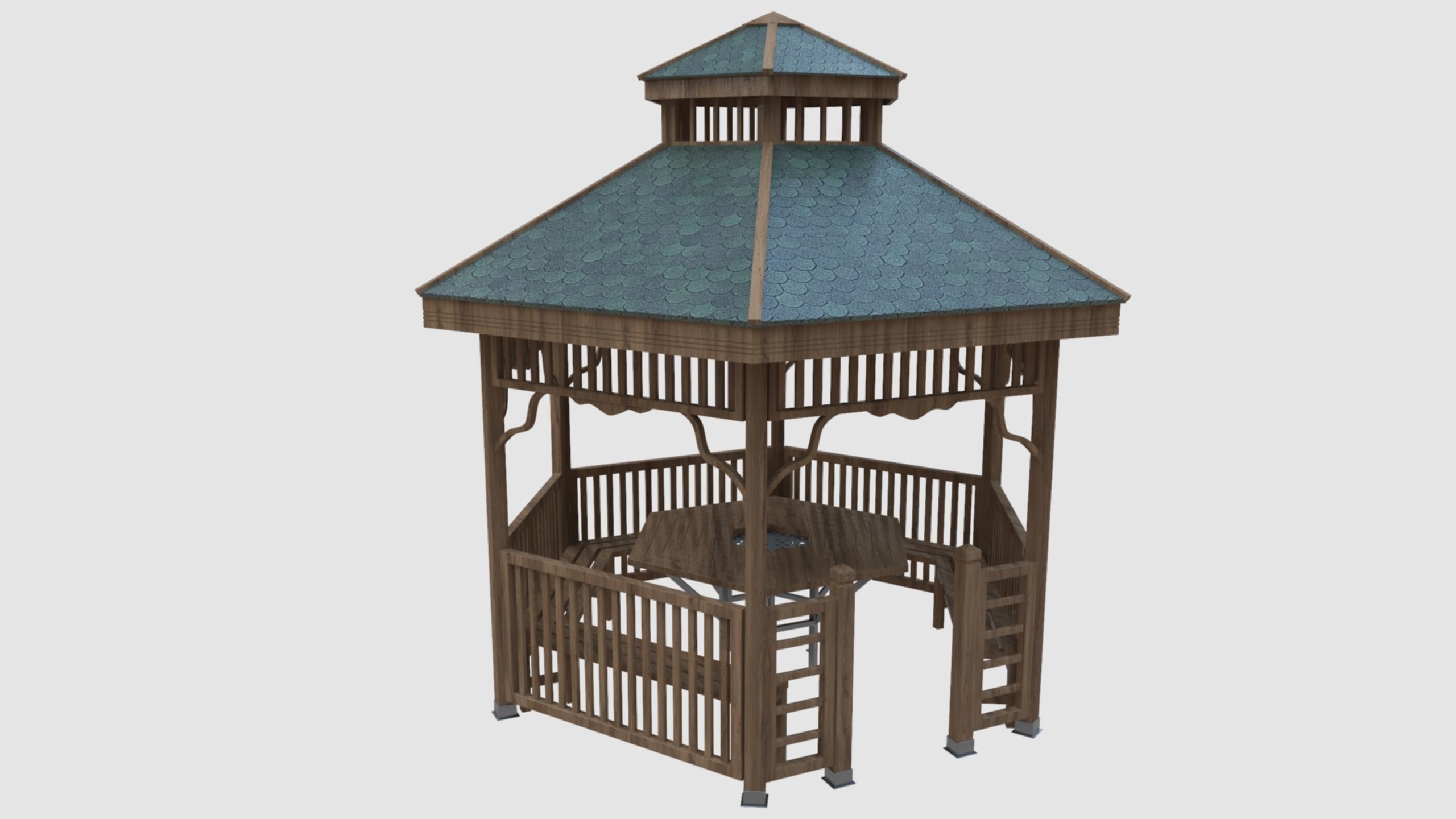 Wood Garden Pergola - Gazebo 02 3D model_3