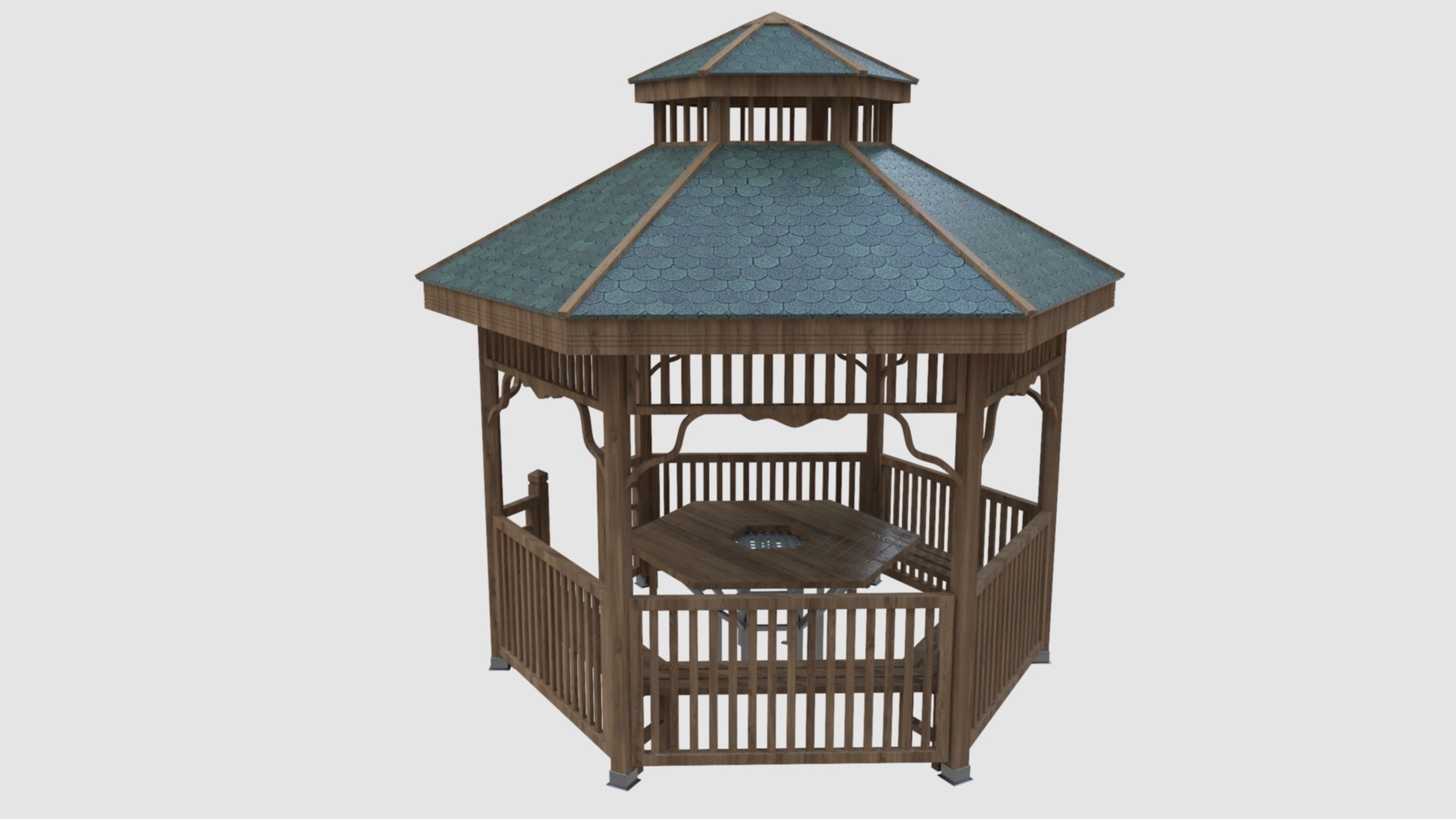 Wood Garden Pergola - Gazebo 02 3D model_12