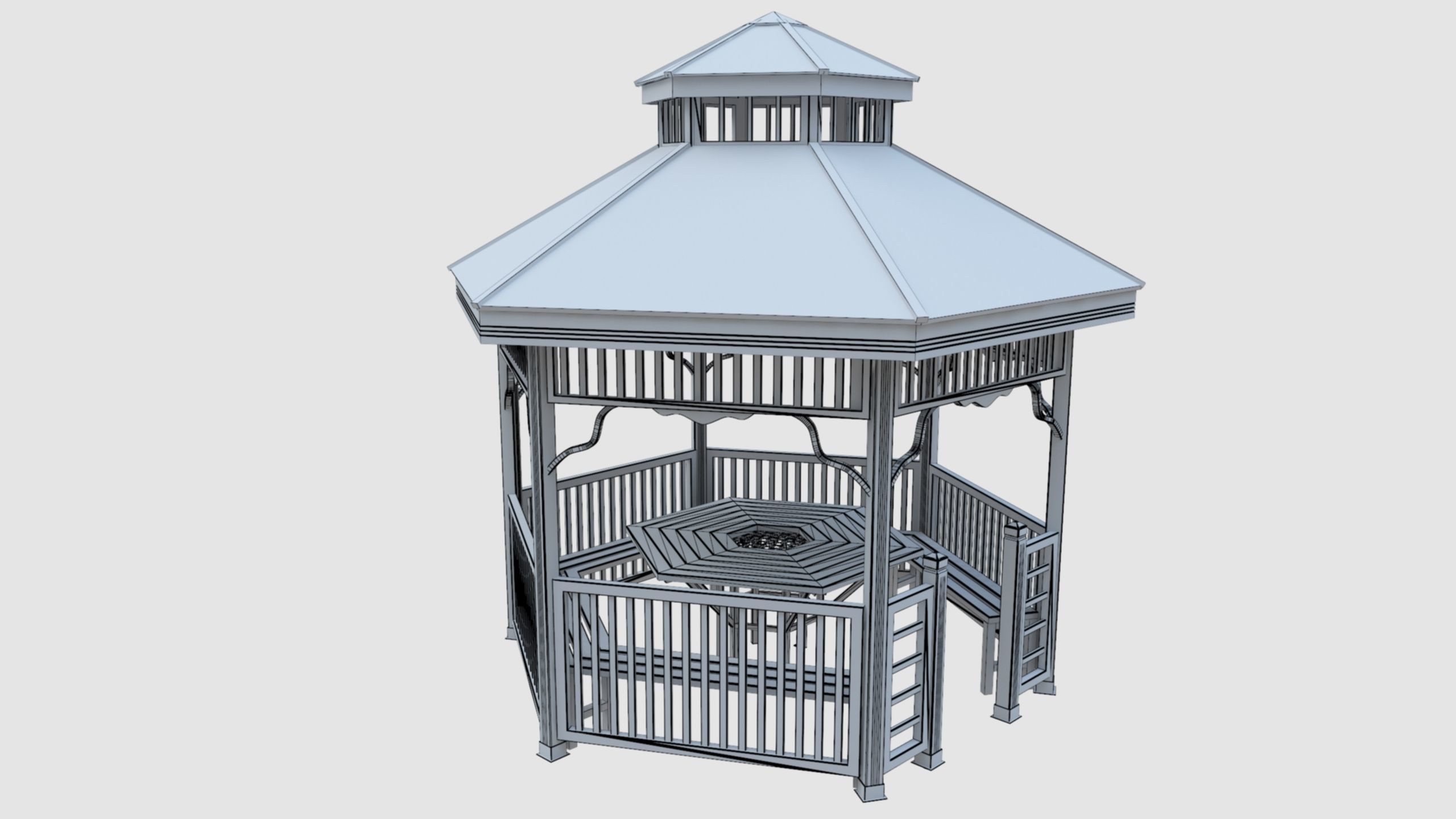 Wood Garden Pergola - Gazebo 02 3D model_22