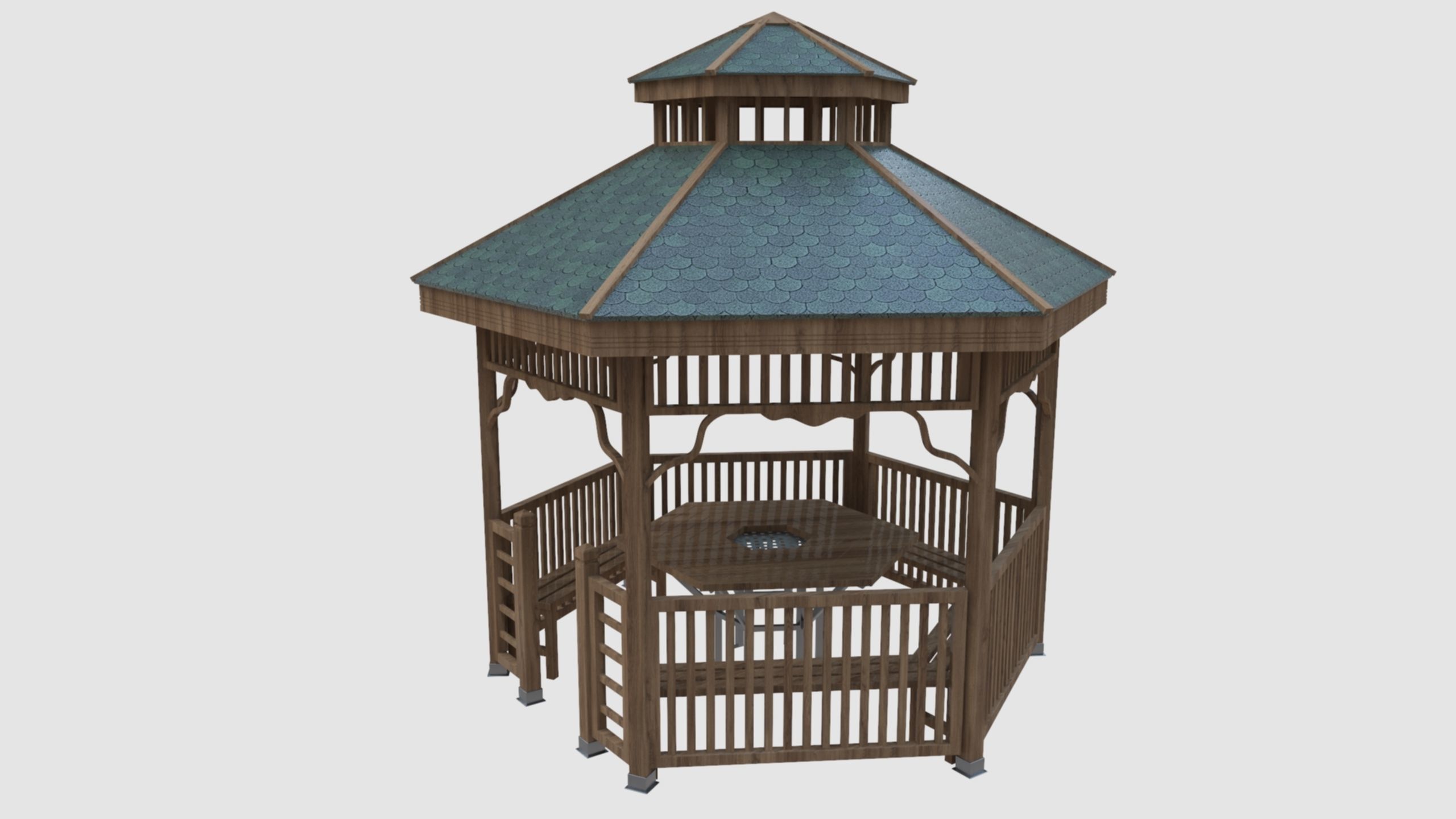 Wood Garden Pergola - Gazebo 02 3D model_14