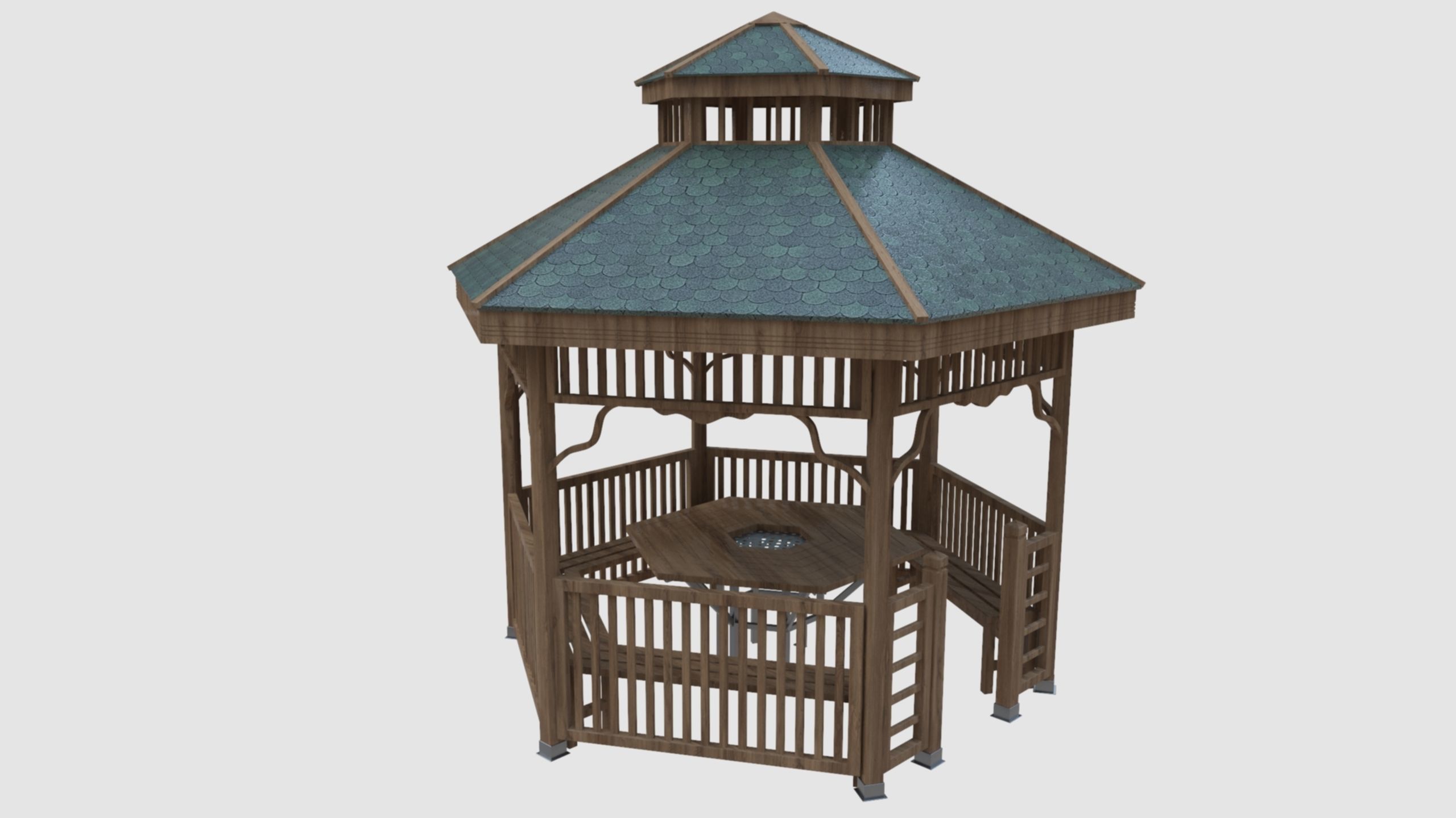 Wood Garden Pergola - Gazebo 02 3D model_4