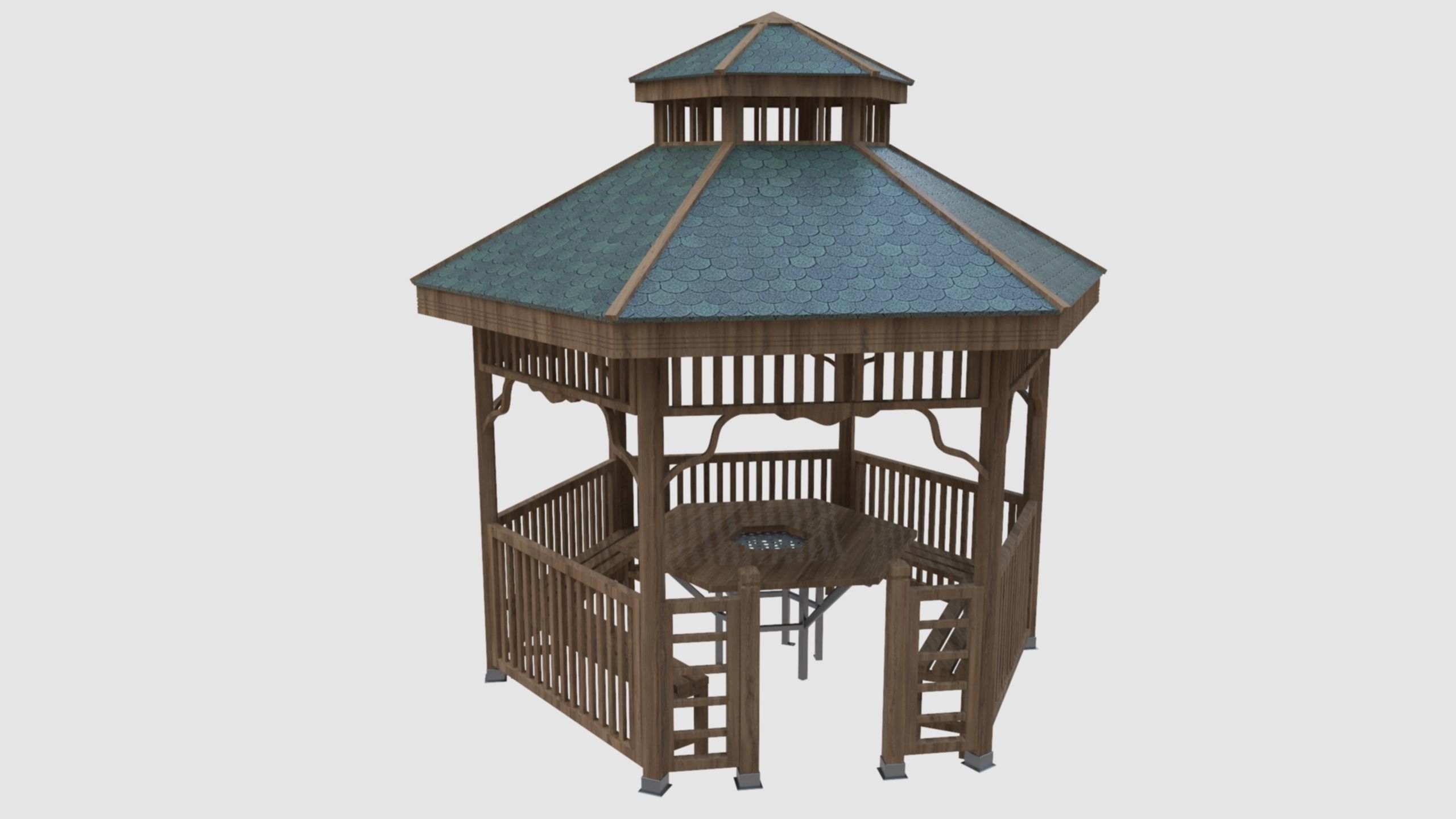 Wood Garden Pergola - Gazebo 02 3D model_1