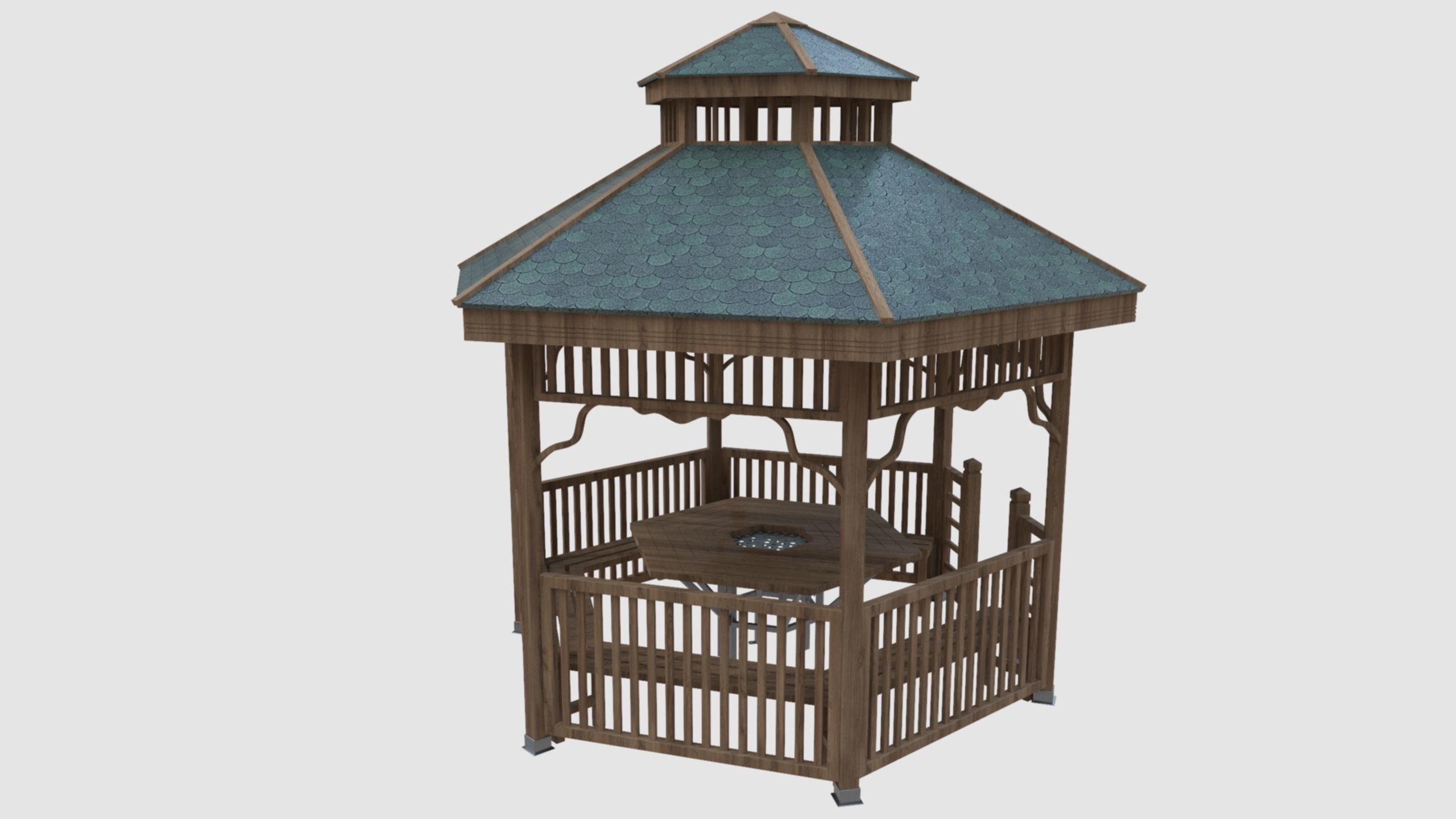 Wood Garden Pergola - Gazebo 02 3D model_6