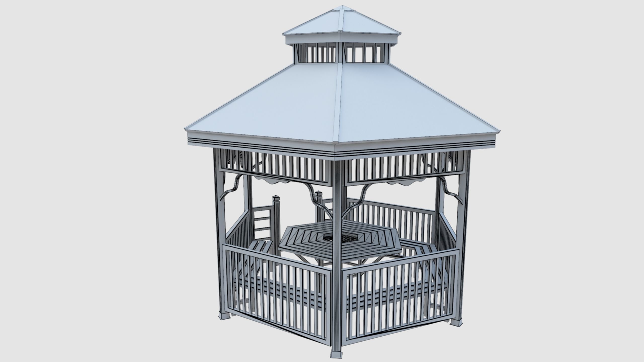 Wood Garden Pergola - Gazebo 02 3D model_27