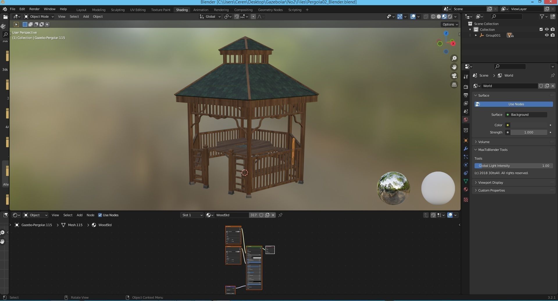 Wood Garden Pergola - Gazebo 02 3D model_10