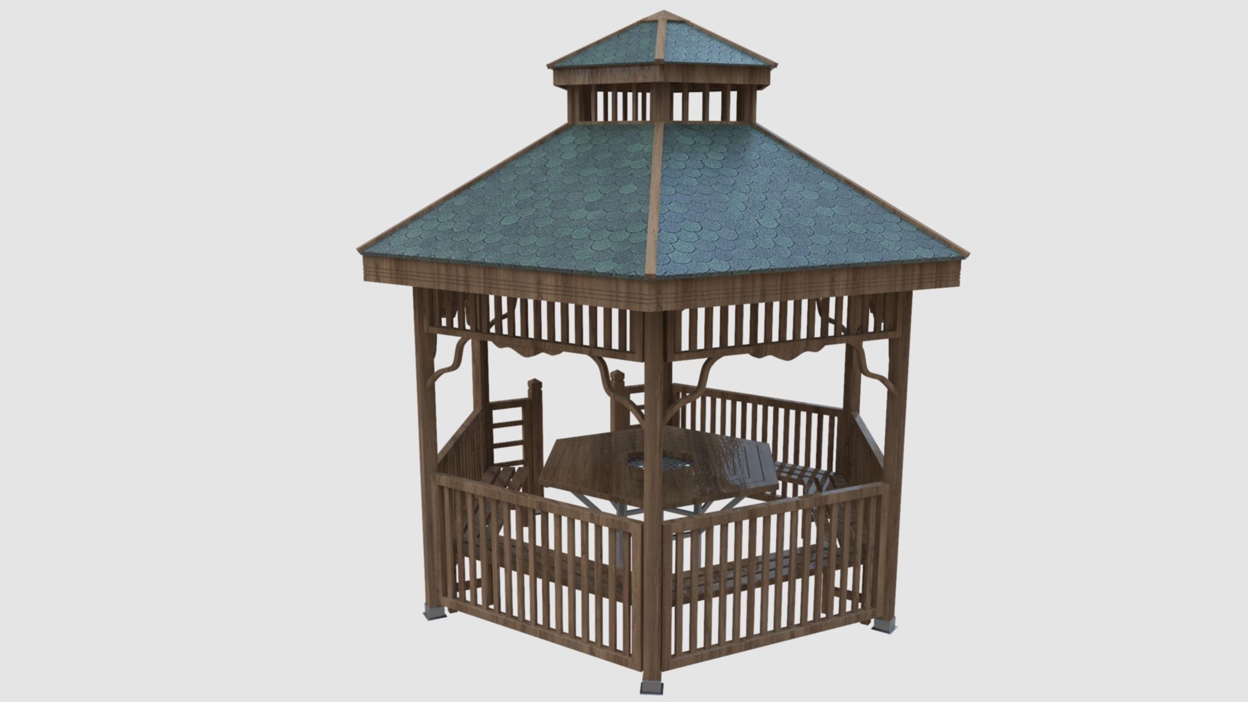 Wood Garden Pergola - Gazebo 02 3D model_9