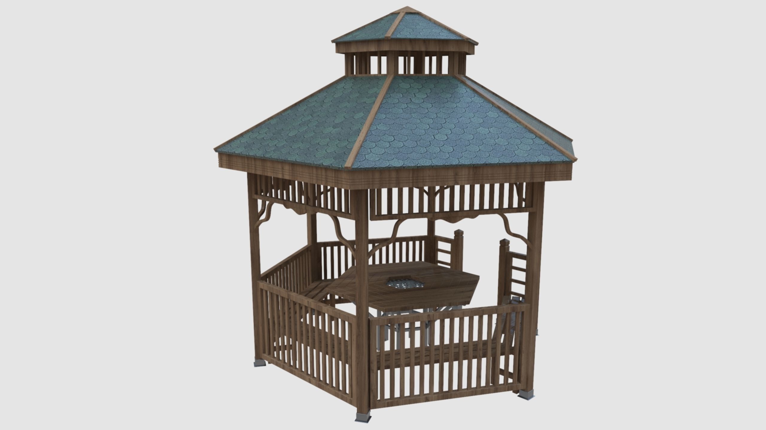 Wood Garden Pergola - Gazebo 02 3D model_7