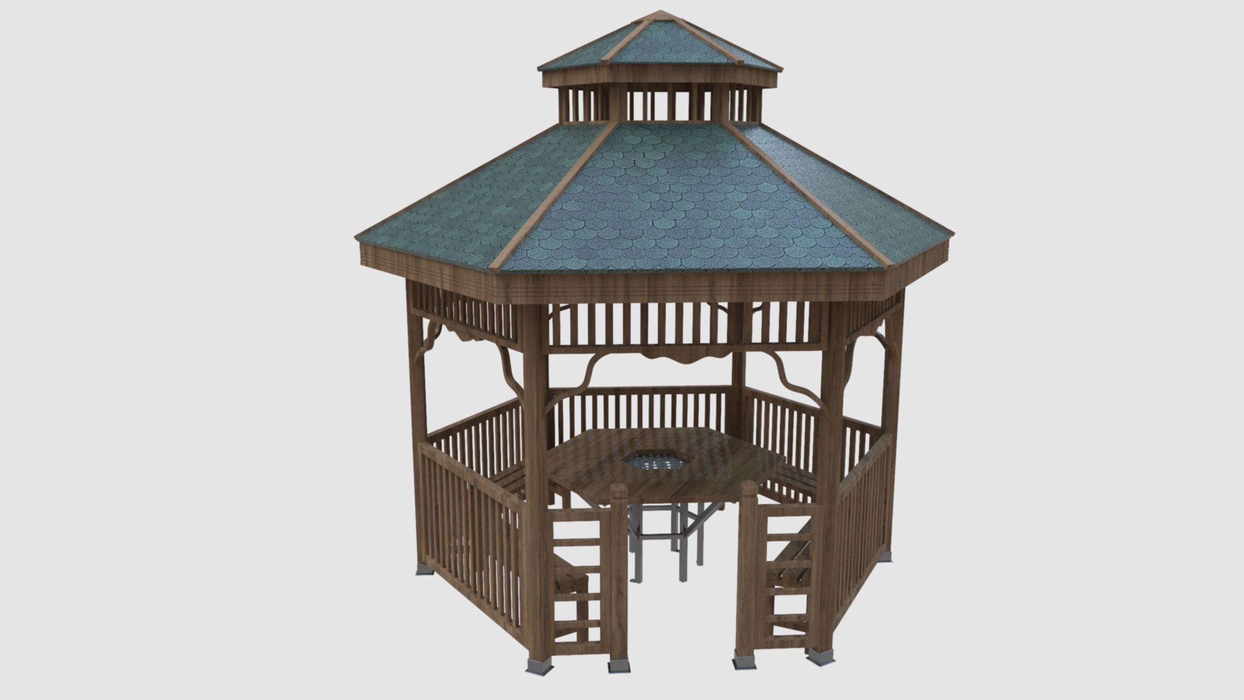 Wood Garden Pergola - Gazebo 02 3D model_17
