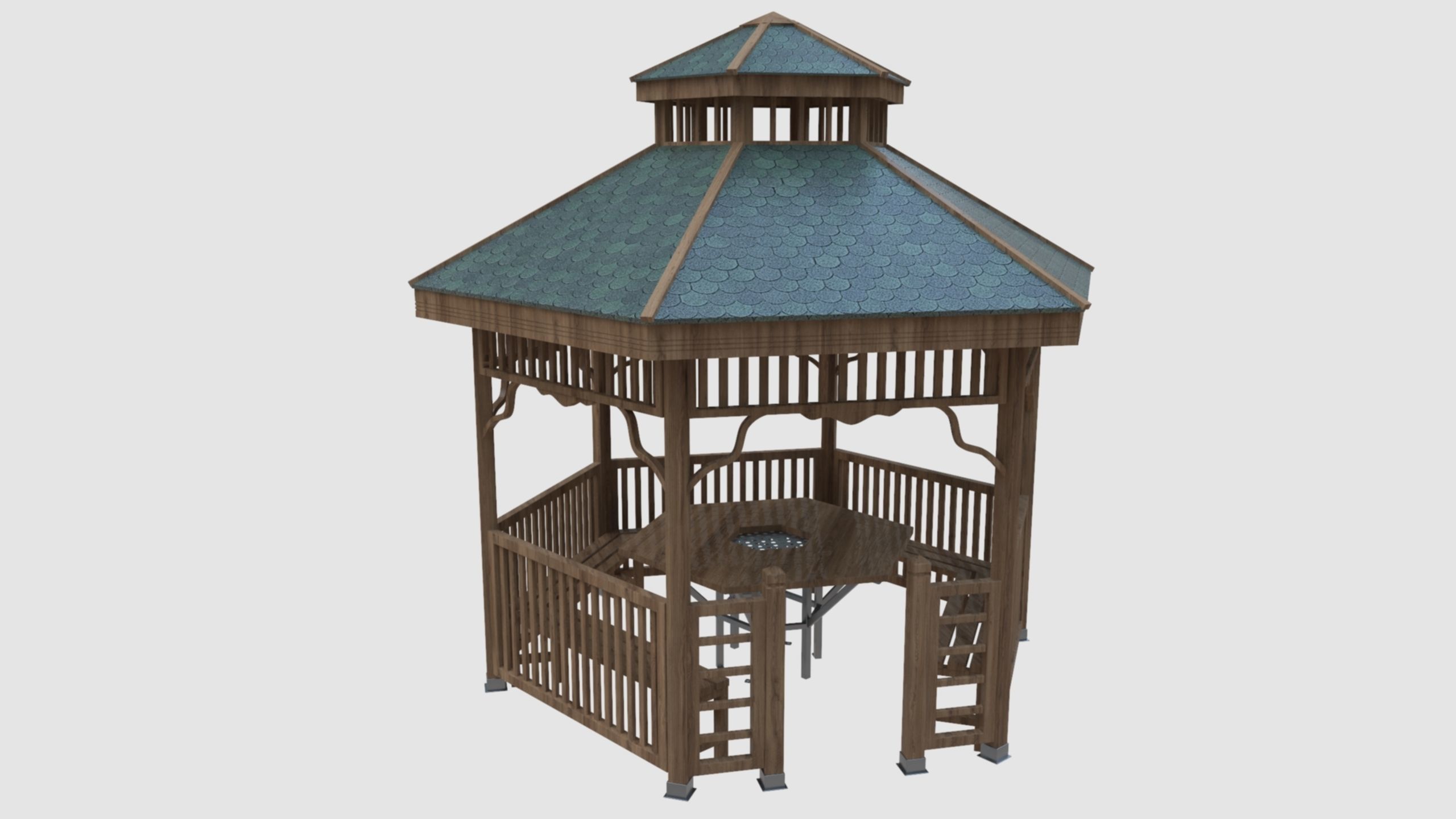 Wood Garden Pergola - Gazebo 02 3D model_2