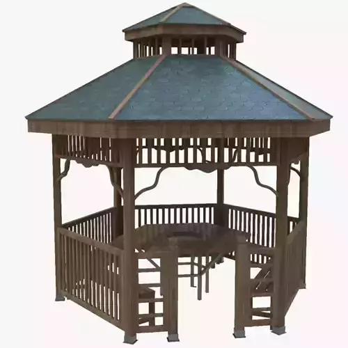  Wood Garden Pergola - Gazebo 02 3D model