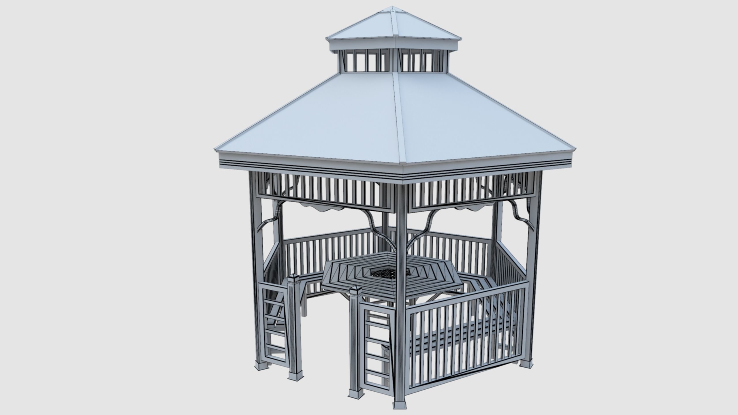 Wood Garden Pergola - Gazebo 02 3D model_31