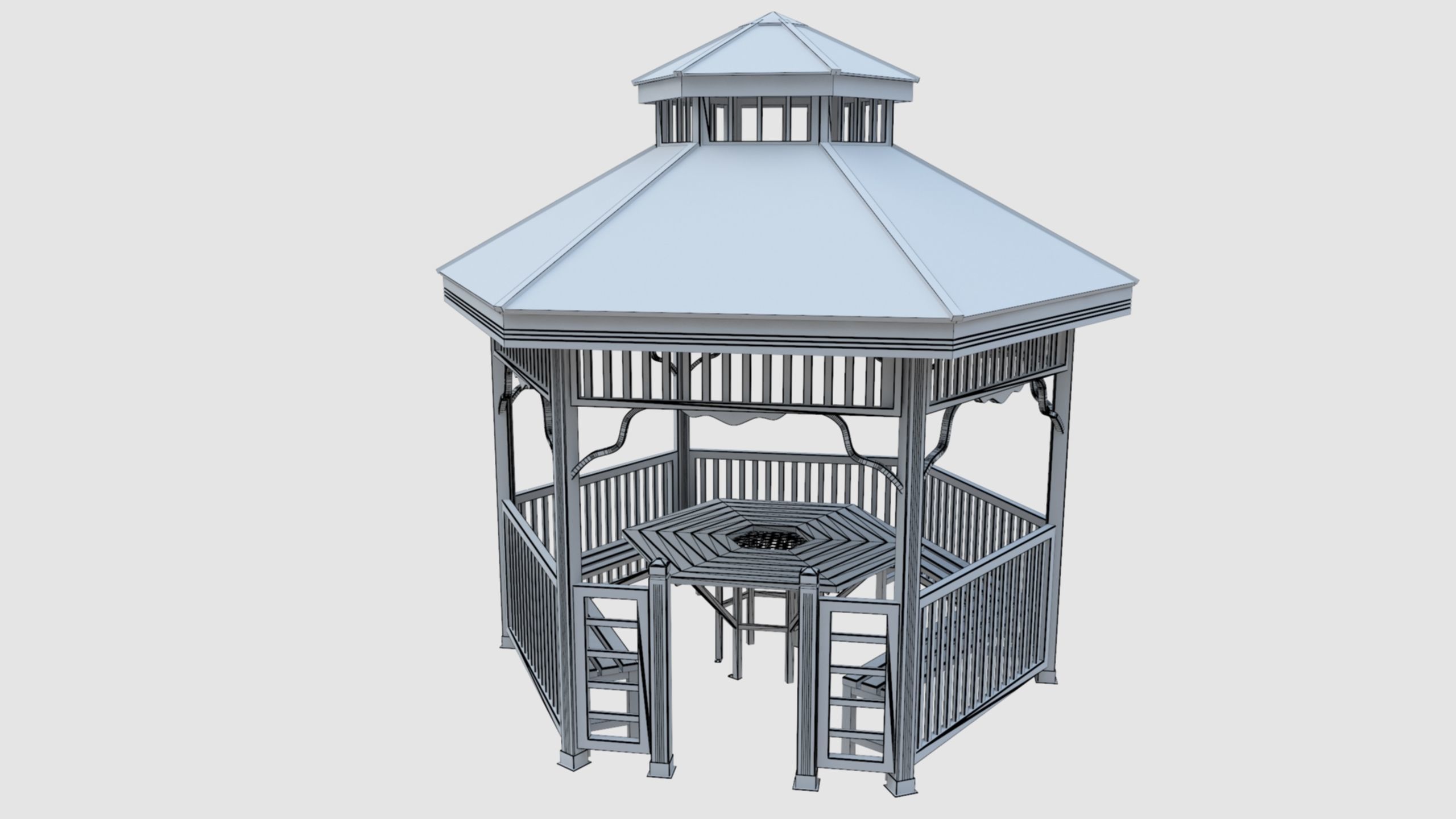 Wood Garden Pergola - Gazebo 02 3D model_32