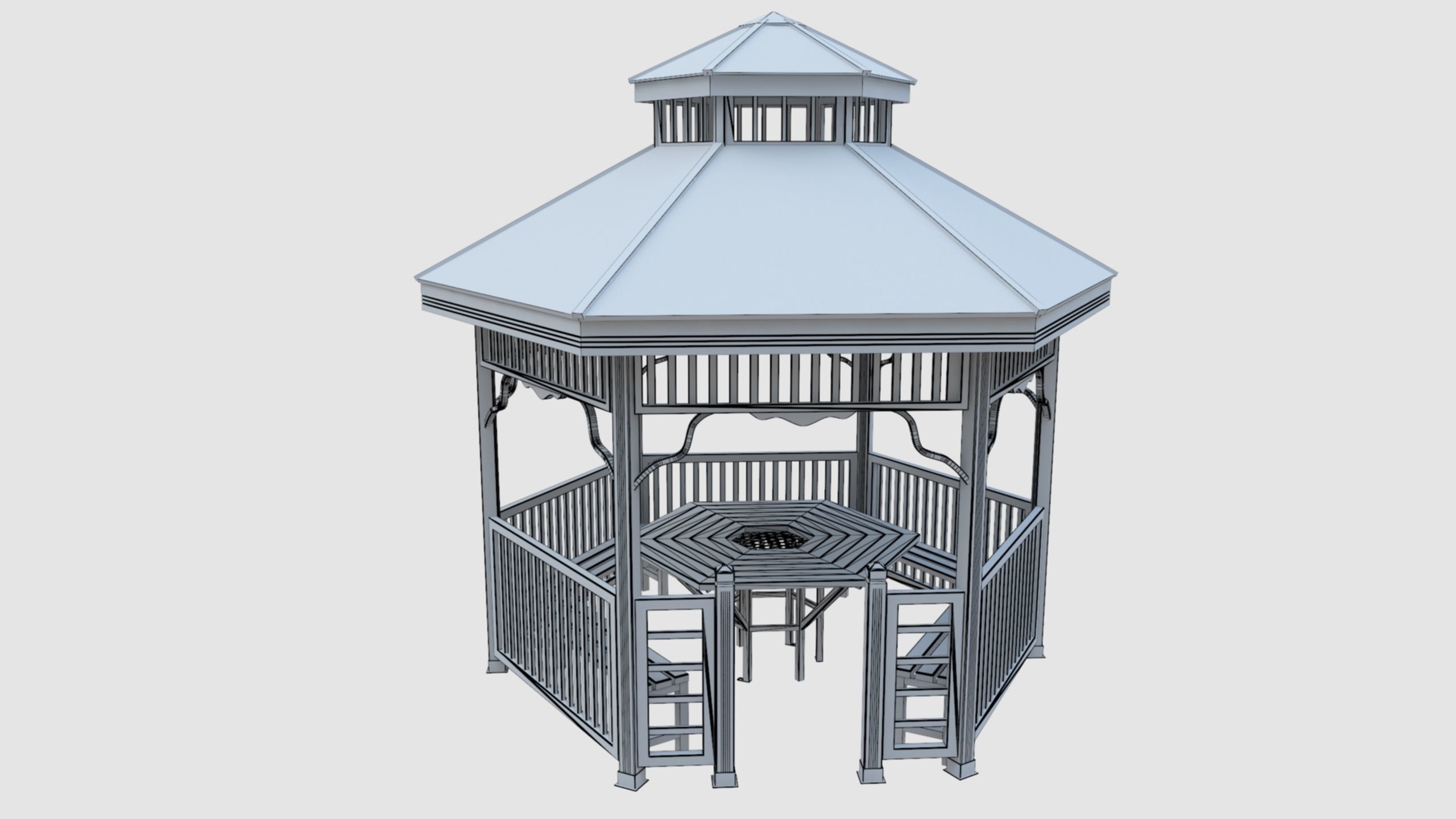 Wood Garden Pergola - Gazebo 02 3D model_33