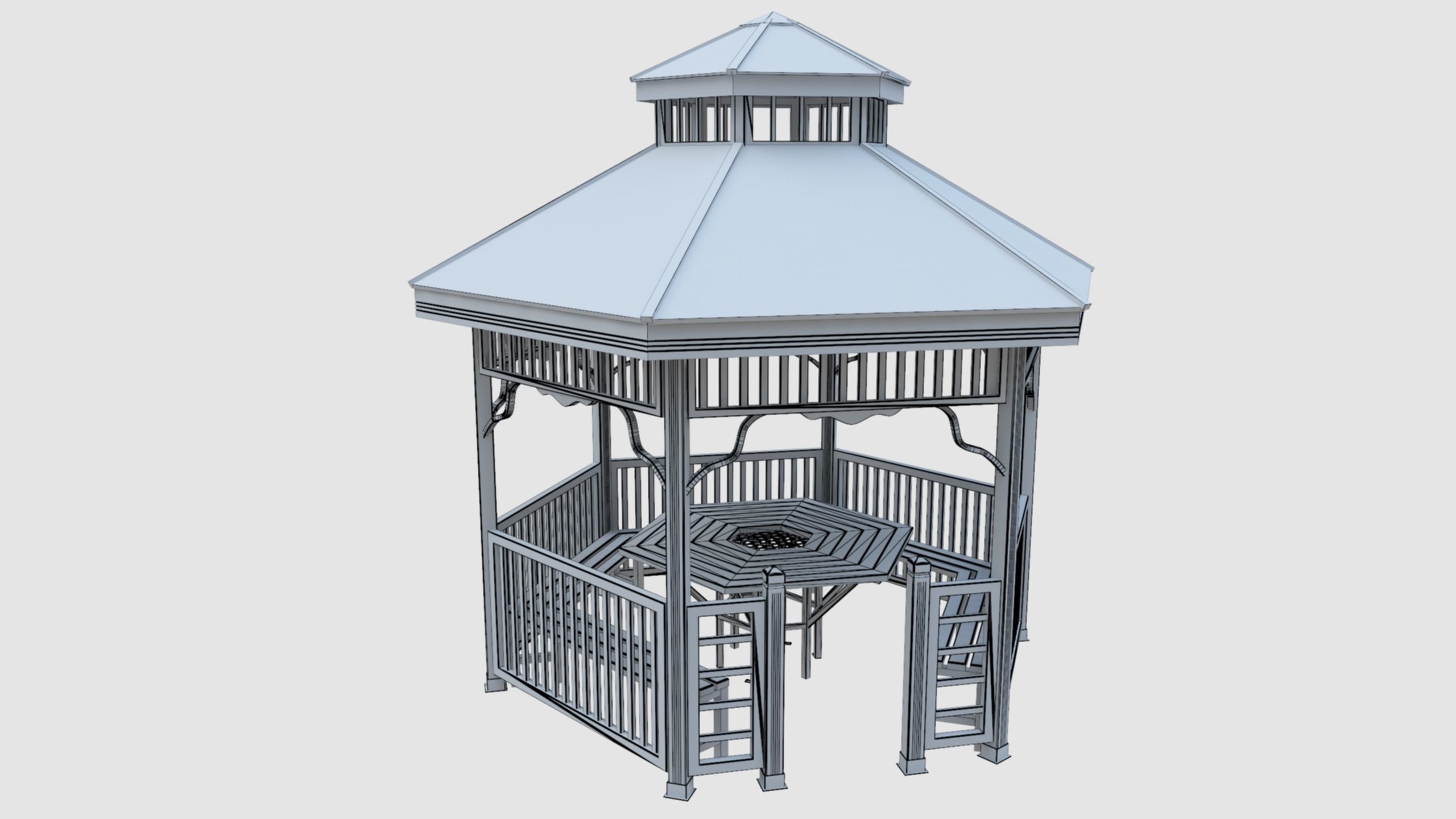 Wood Garden Pergola - Gazebo 02 3D model_20