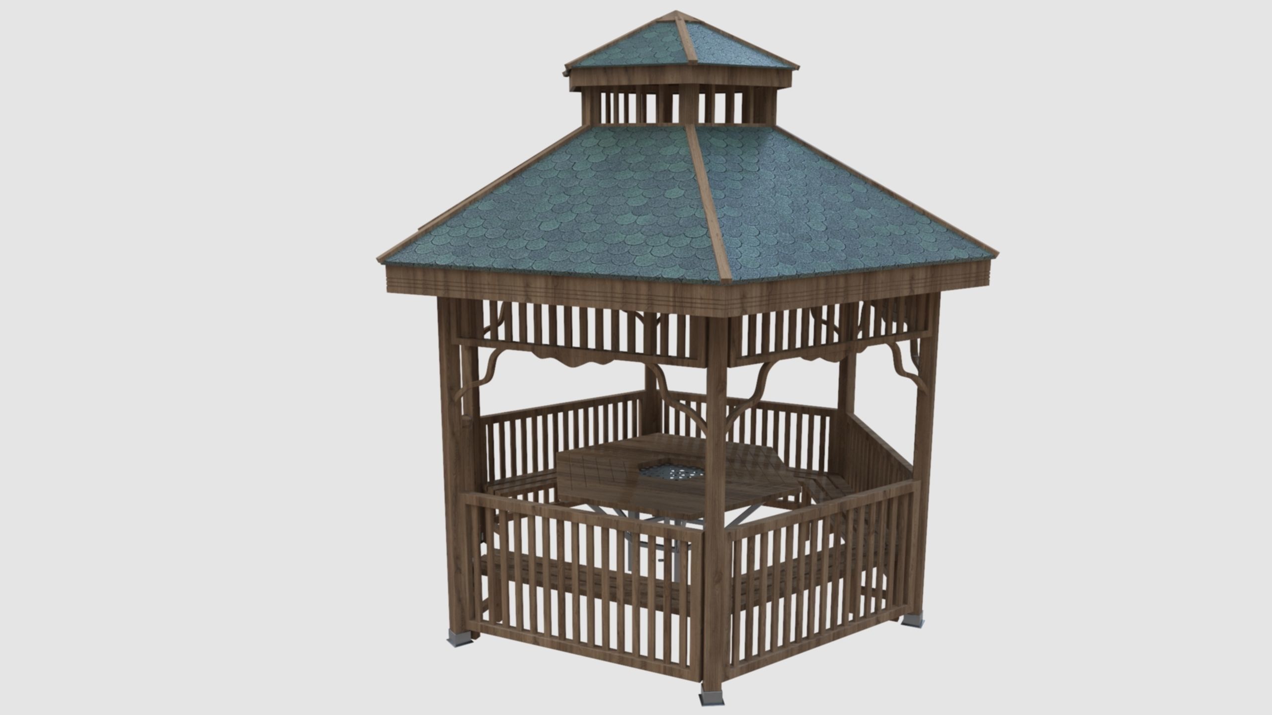 Wood Garden Pergola - Gazebo 02 3D model_13