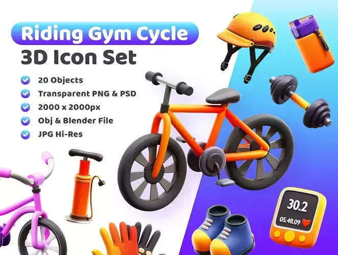 Riding Gym Cycle Icon Pack 3D Model
