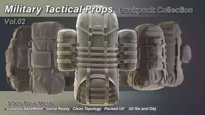 Military Backpack Collection Low-poly 3D model