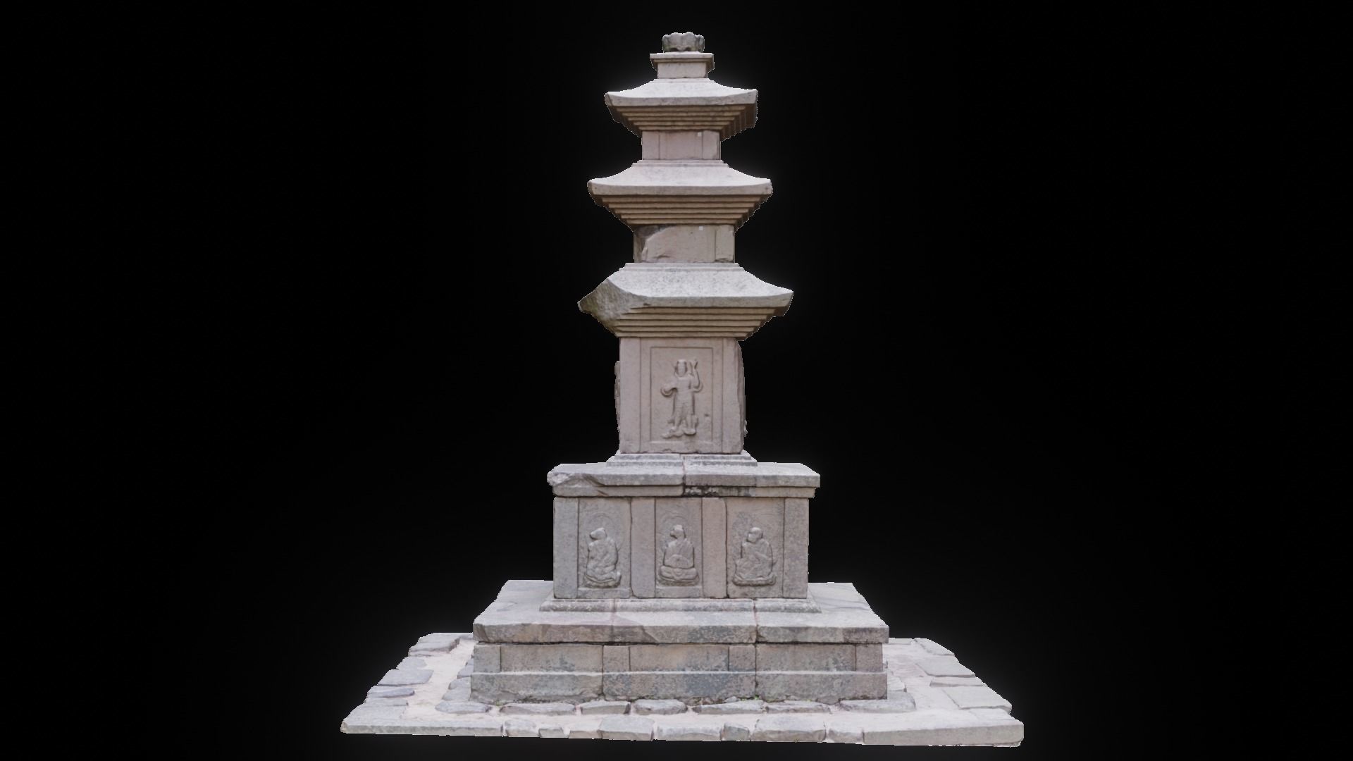 Three-story East Stone Pagoda at Wonwonsa Temple Site 3D model_2