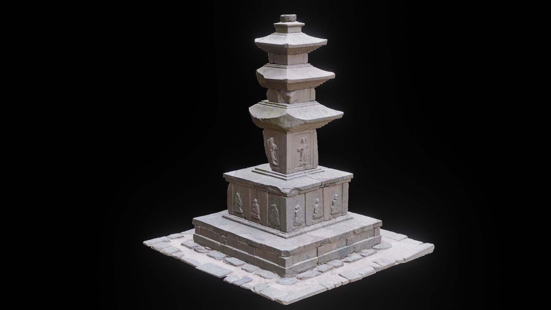 Three-story East Stone Pagoda at Wonwonsa Temple Site 3D model_1