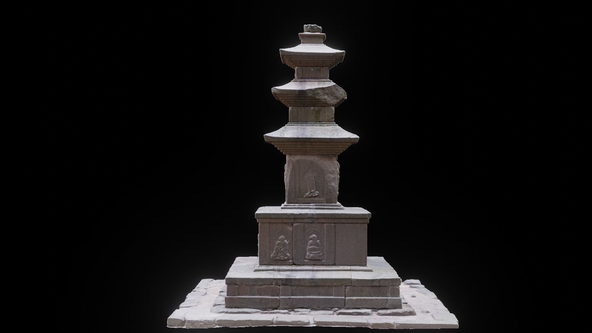 Three-story East Stone Pagoda at Wonwonsa Temple Site 3D model_3