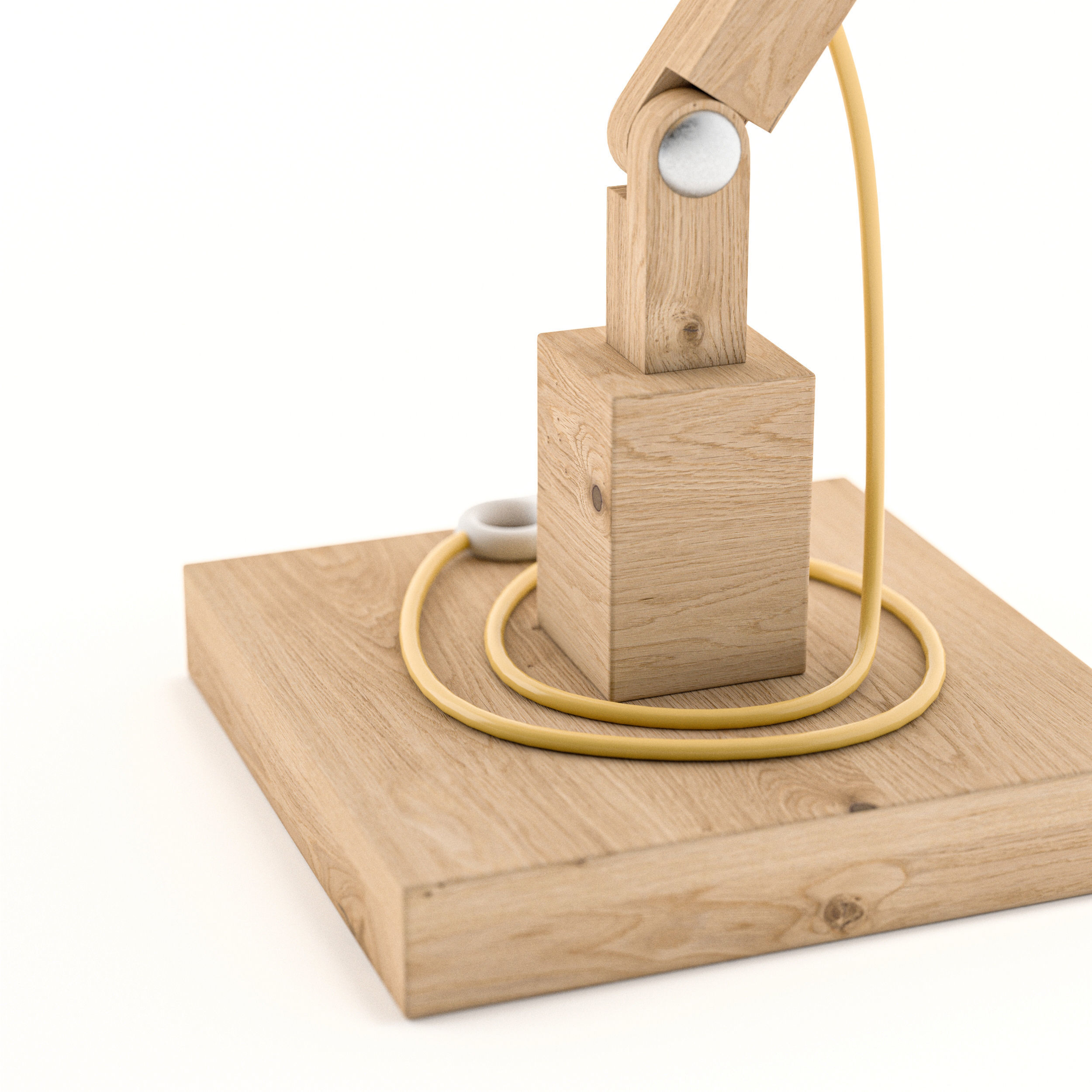 Desk Table Wooden Lamp with Cone Shade 3D model_5