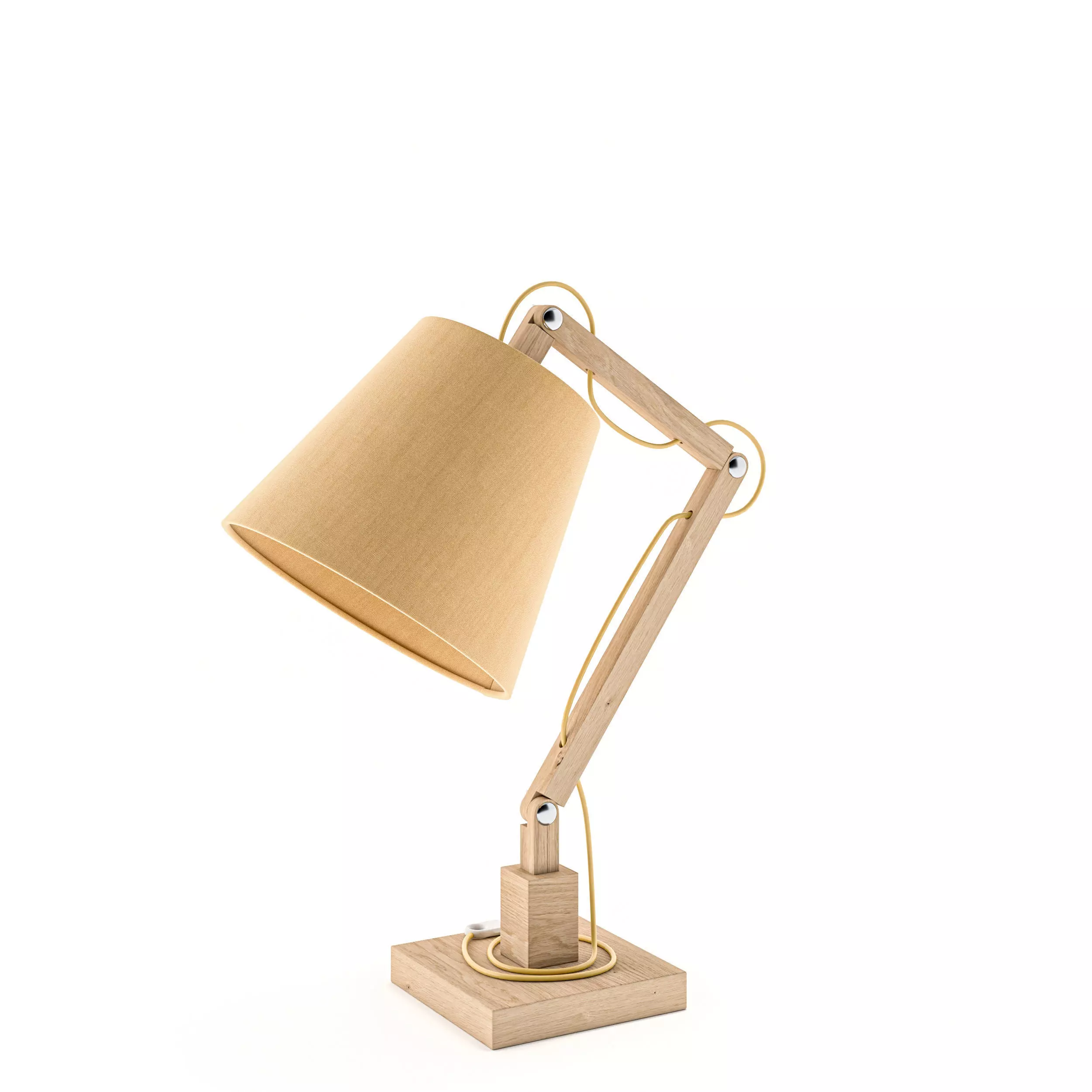 Desk Table Wooden Lamp with Cone Shade 3D model_0