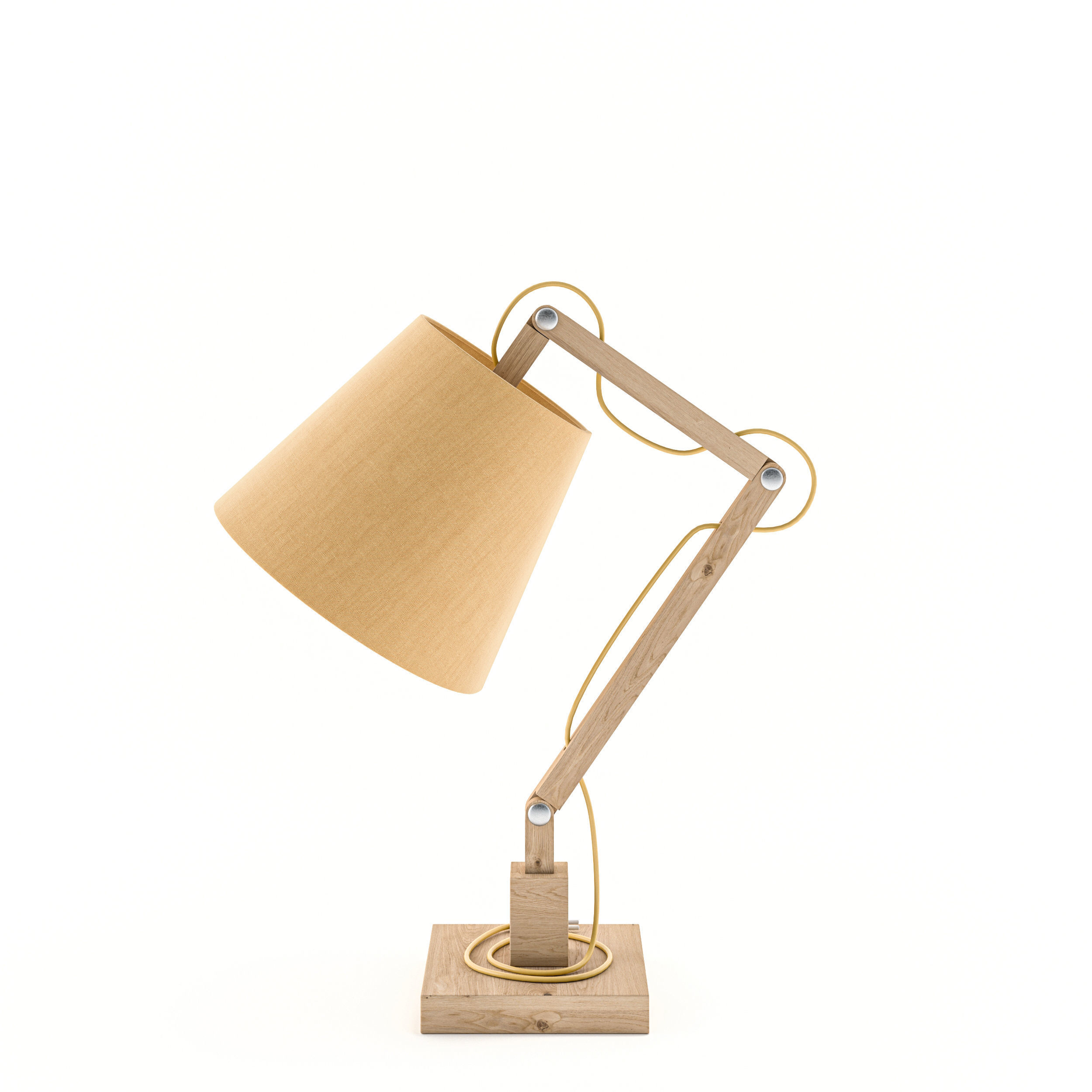 Desk Table Wooden Lamp with Cone Shade 3D model_2