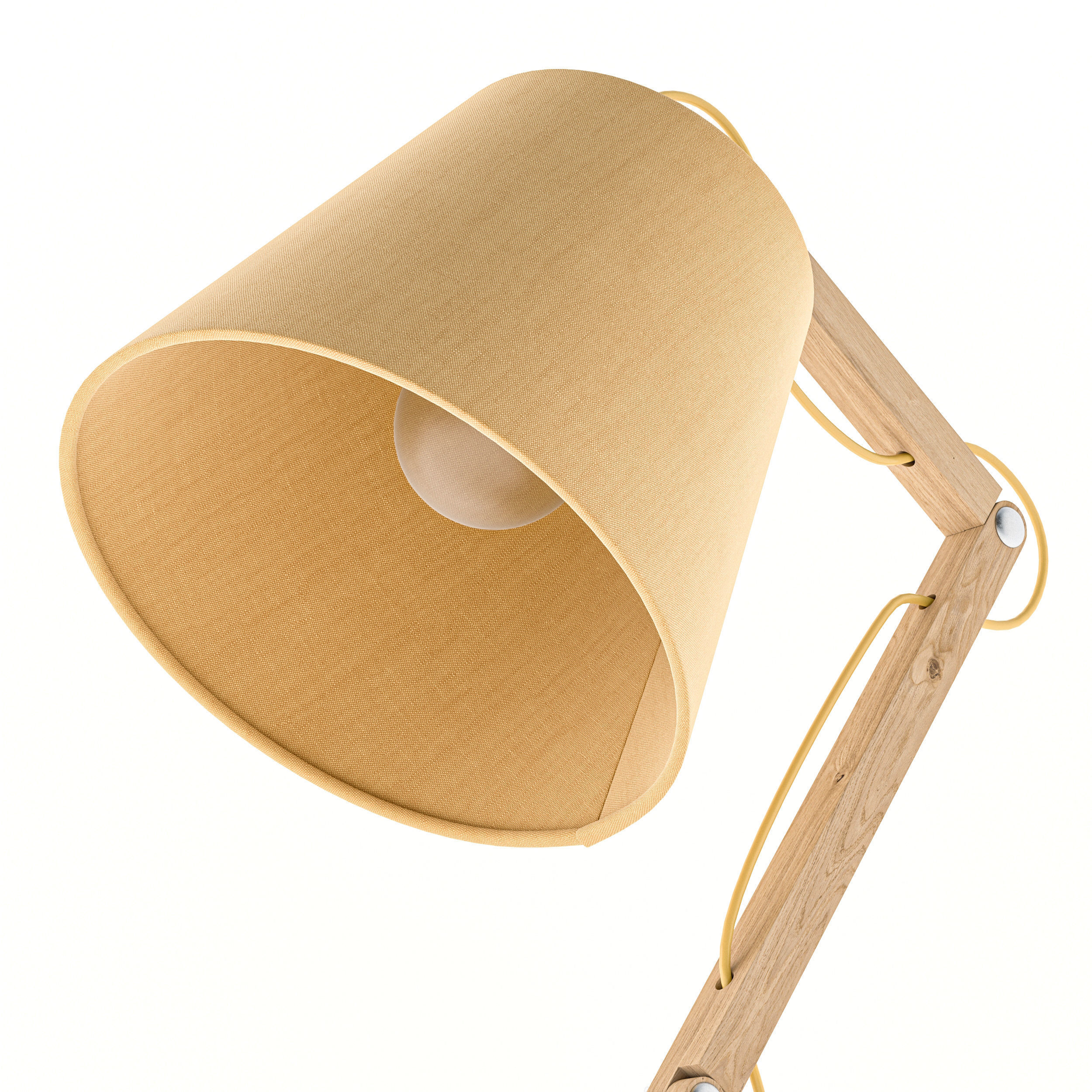 Desk Table Wooden Lamp with Cone Shade 3D model_3