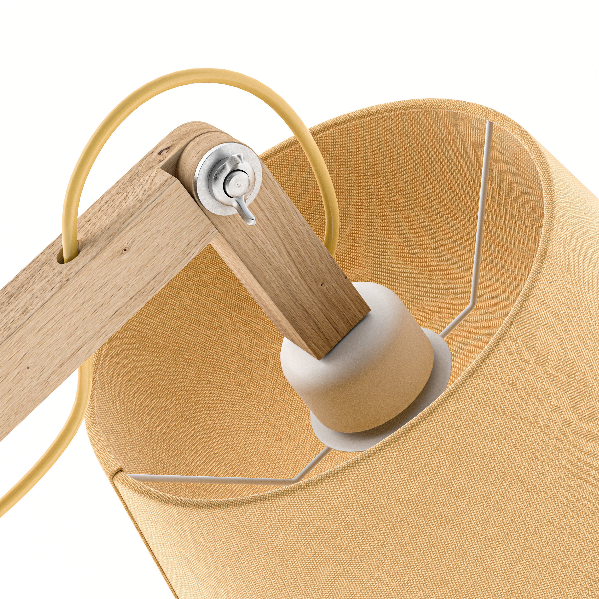 Desk Table Wooden Lamp with Cone Shade 3D model_4