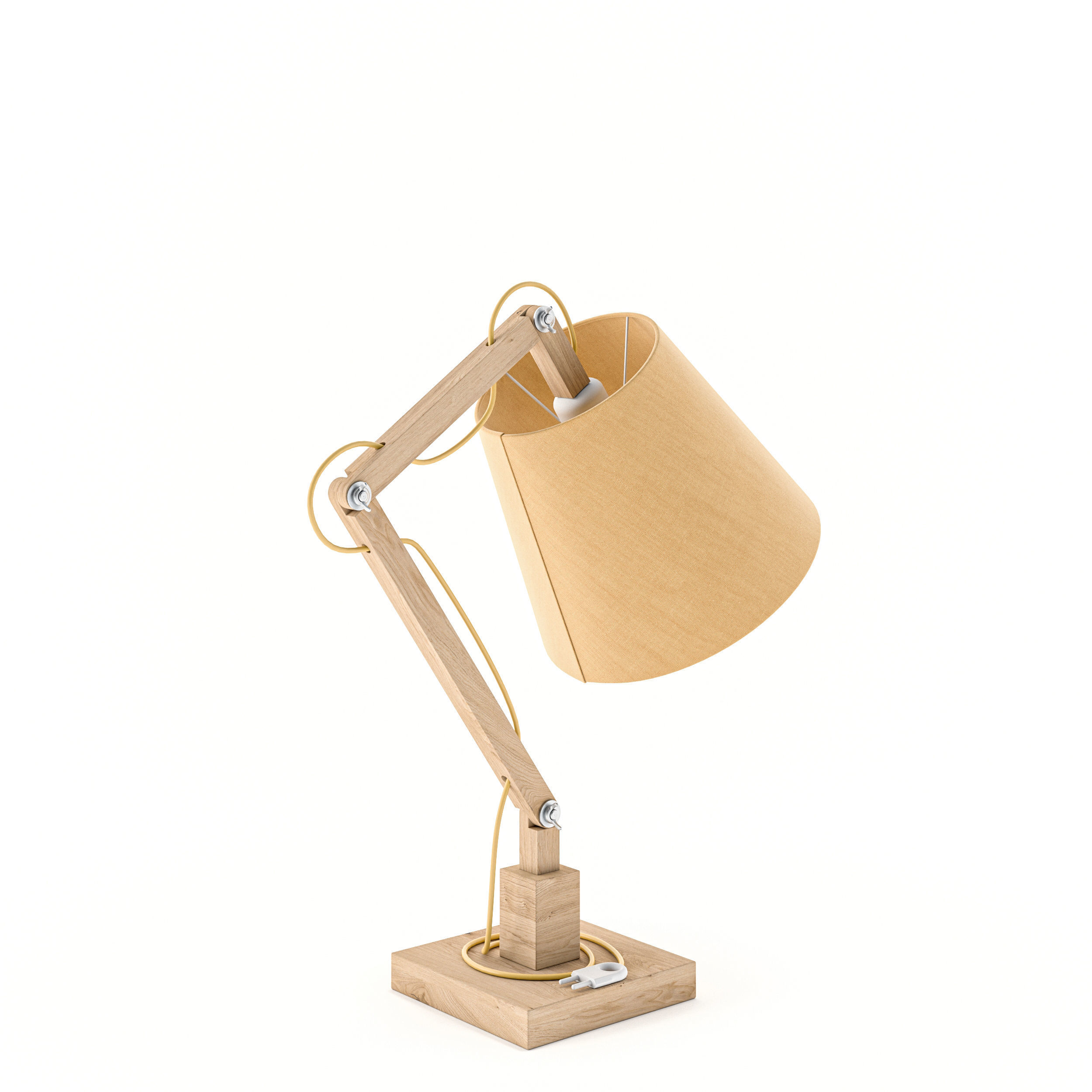 Desk Table Wooden Lamp with Cone Shade 3D model_1