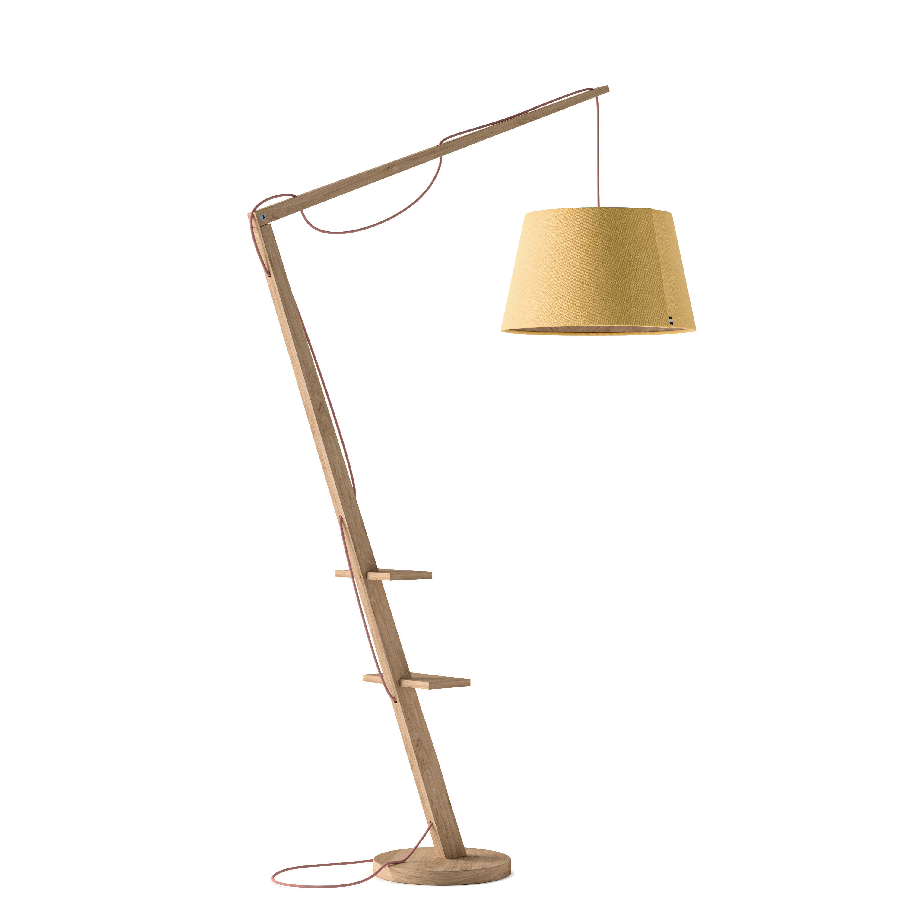 Wooden adjustable floor lamp with cone shade 3D model_2
